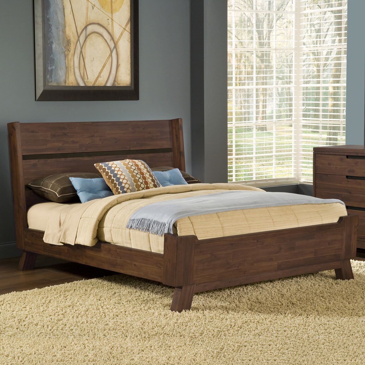  7Z48F5 Portland Medium Walnut Queen Wood and Metal Platform Bed