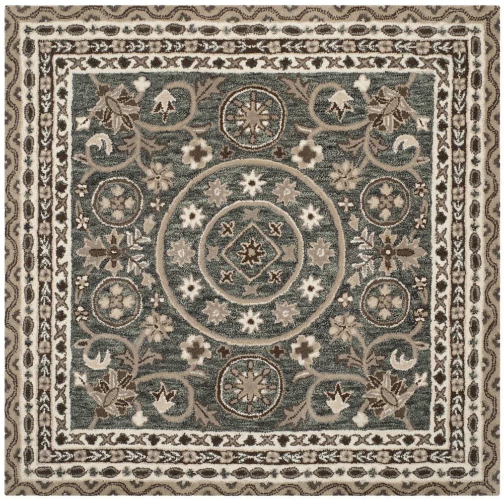 Safavieh BEL674A-5SQ Bella Anise 5 x 5 (ft) Tufted Wool Gray/Taupe Square Indoor Floral/Botanical Vintage Area rug