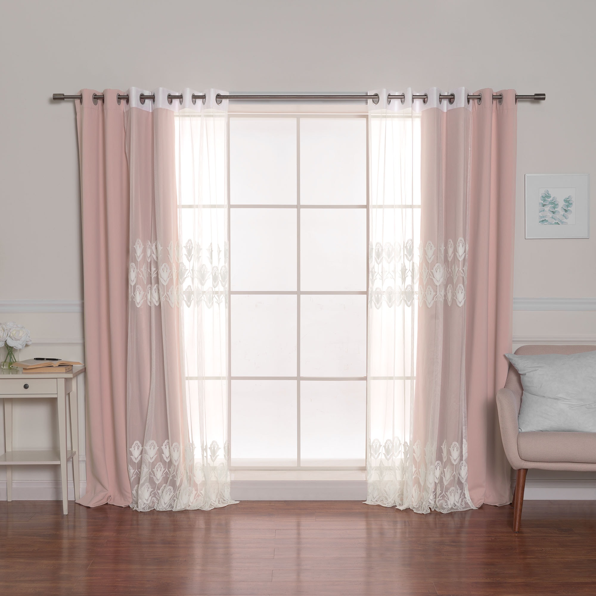 Best Home Fashion MM-TULIP-84-DUSTYPK 84-Inches Dusty Pink Blackout Grommet Curtain panel 4-pack