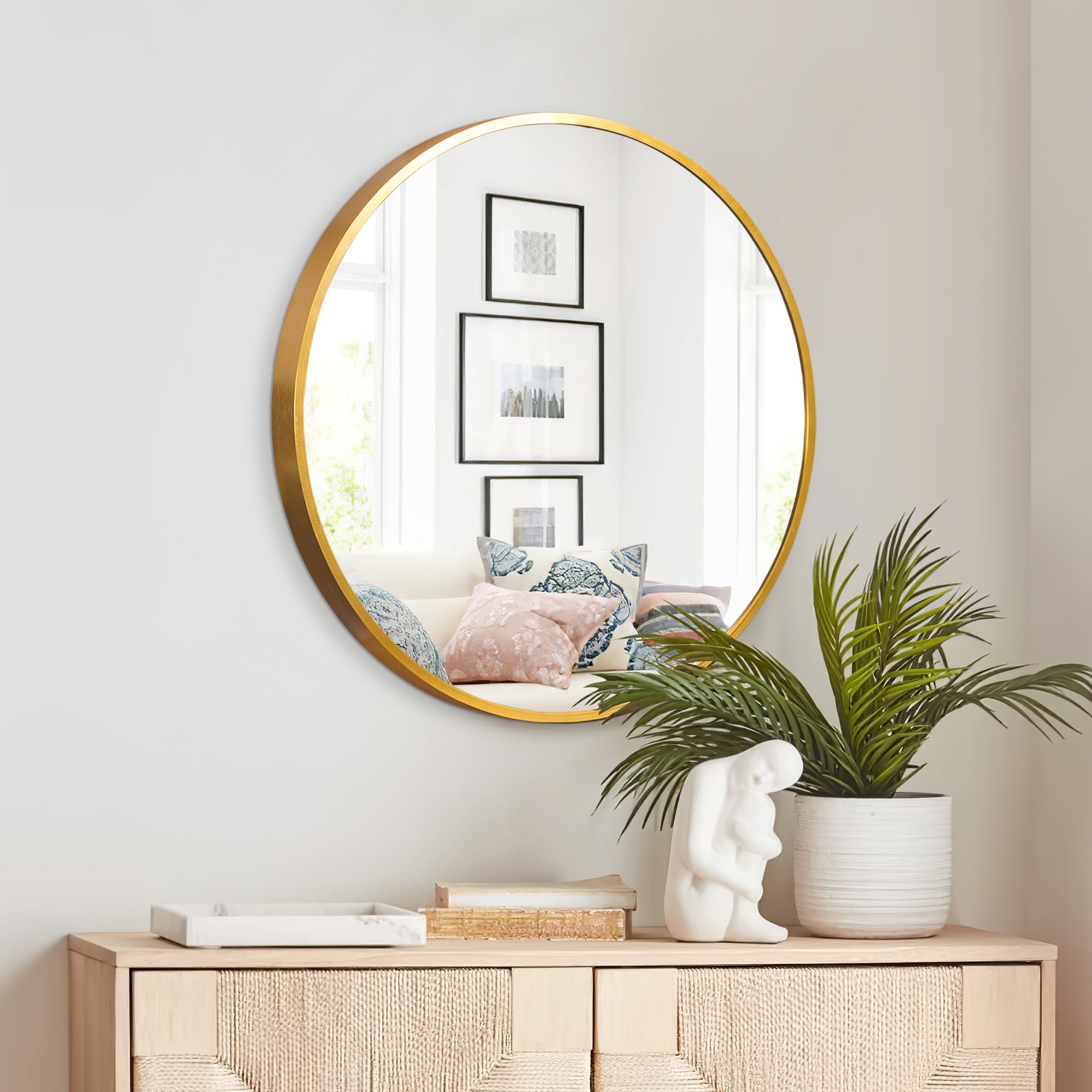 16-in W x 16-in H Round Gold Framed Wall Mirror in the Mirrors ...