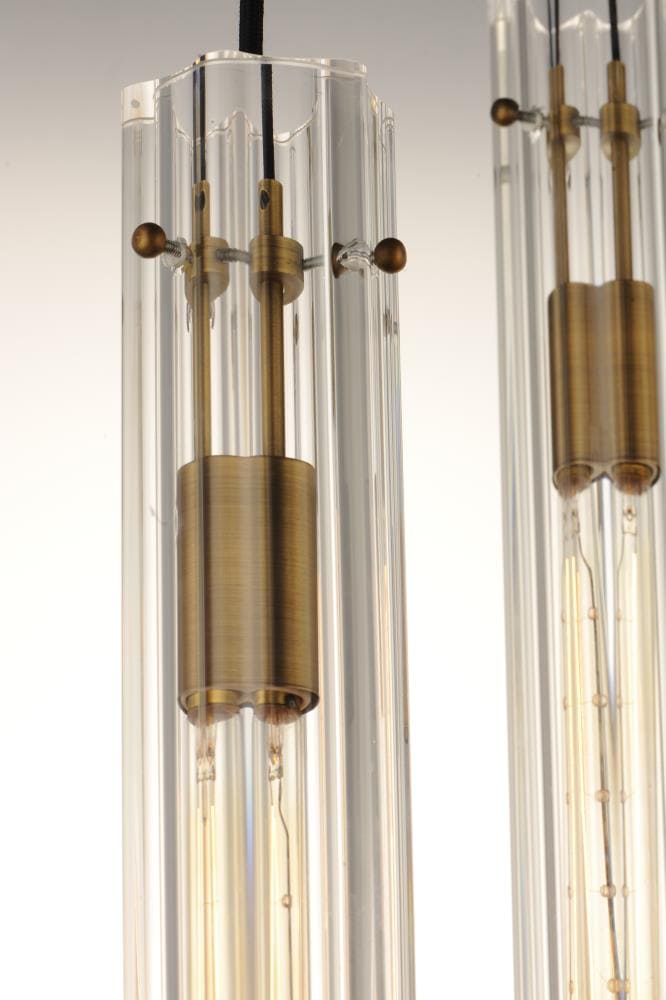 Elegant Flambeau 3-Light Chandelier in Black & Antique Brass with Crackle Glass