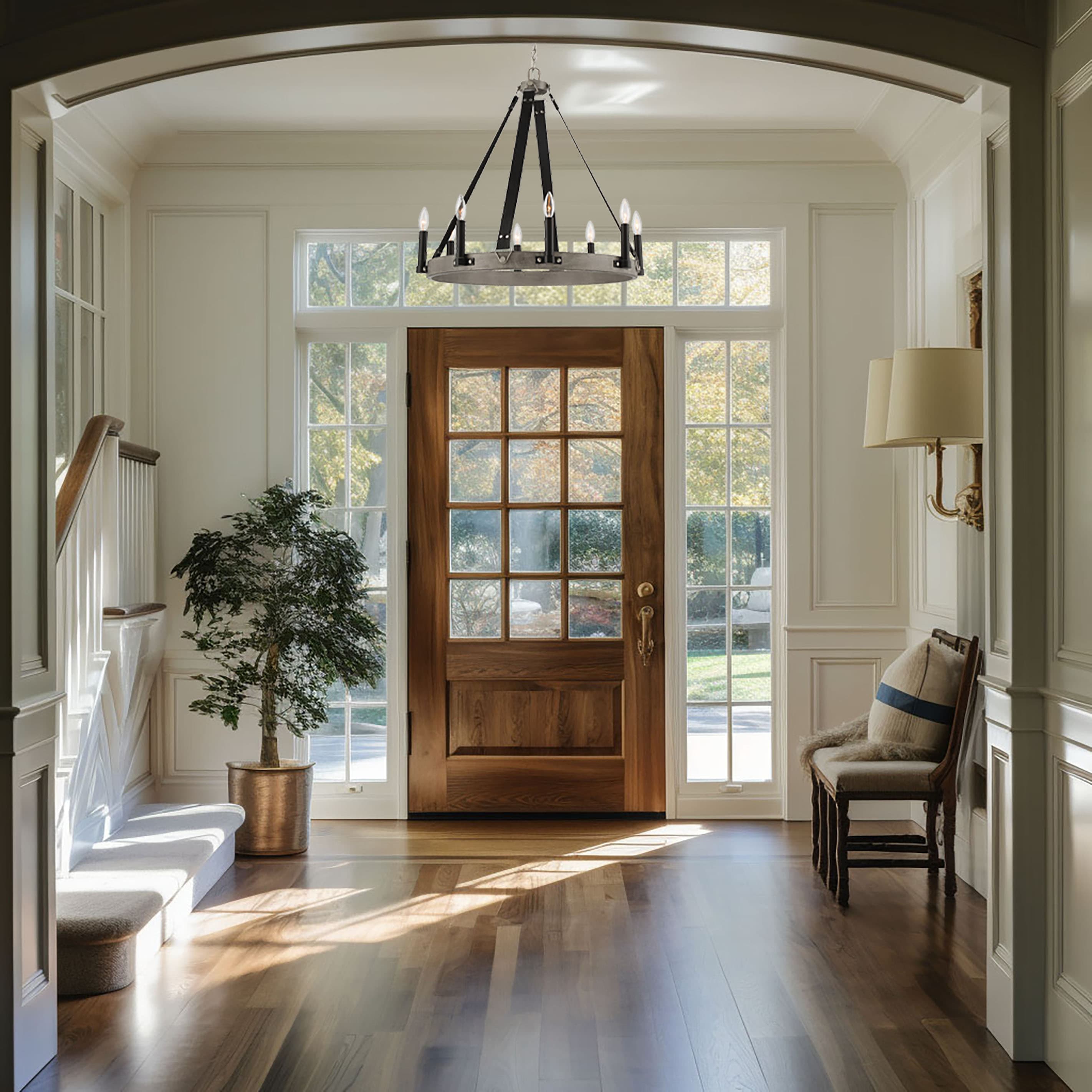 Rawson Ridge Aged Silverwood 8-Light Nickel Chandelier