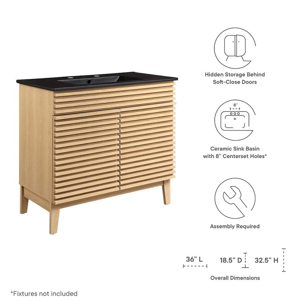 Modway EEI-5396-OAK-BLK Bath-Vanity-Combo - View #2