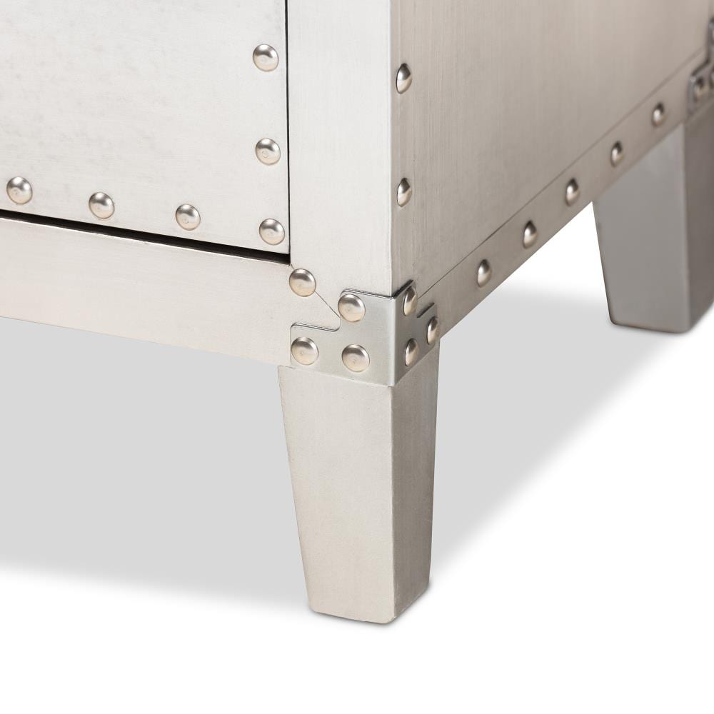 Claude Riveted Silver Metal 3-Drawer Nightstand