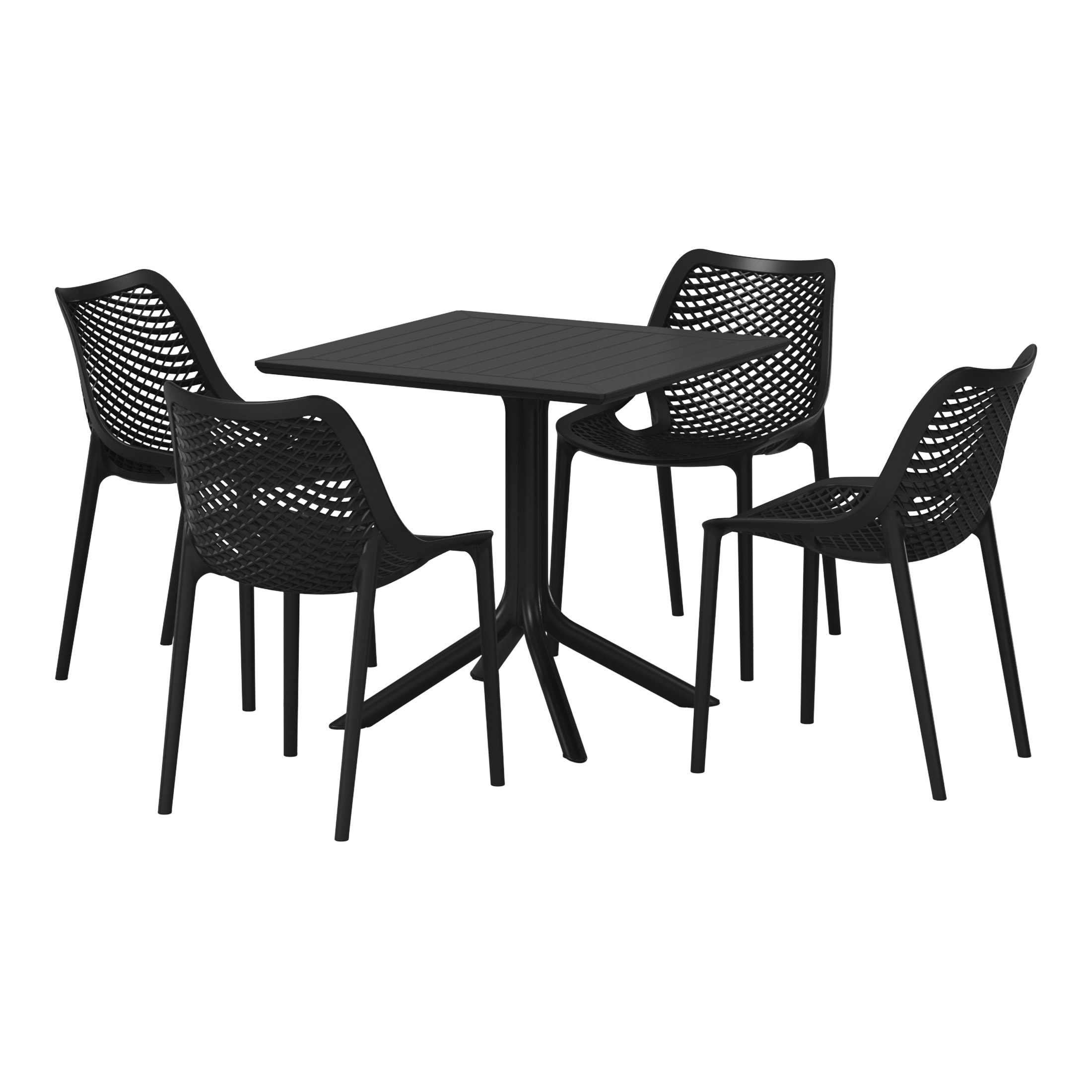 Westin Furniture OP3079-BK FrondForm 5 -Piece Black Patio Dining Set Plastic Square Table with 4 Stackable Stationary Chairs