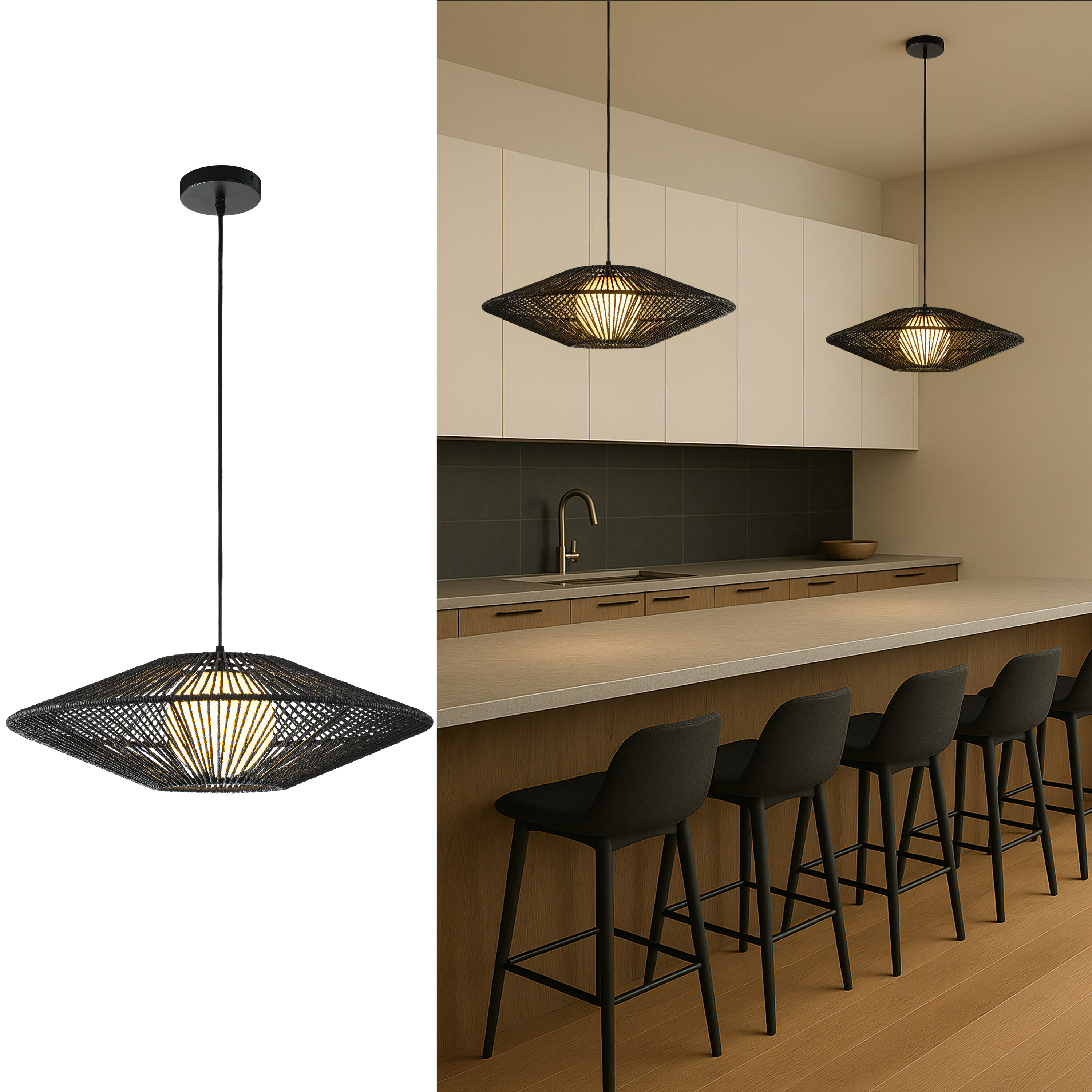 AloaDecor Lighting L7264D58BK12A 1 -Light Matte Black Farmhouse Geometric Medium Hanging Pendant light