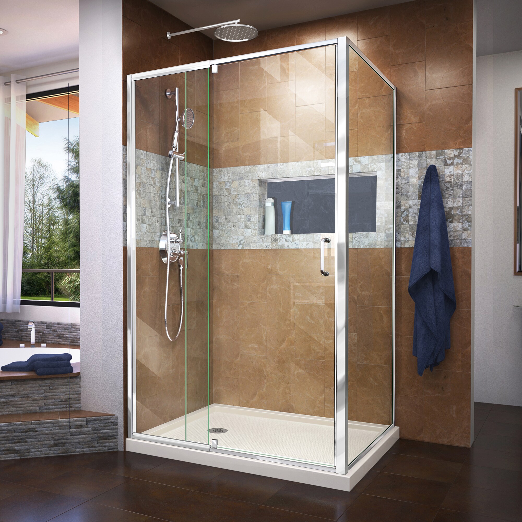 Small Bathroom Glass Enclosure Shower Stall with 2 Hinged Doors