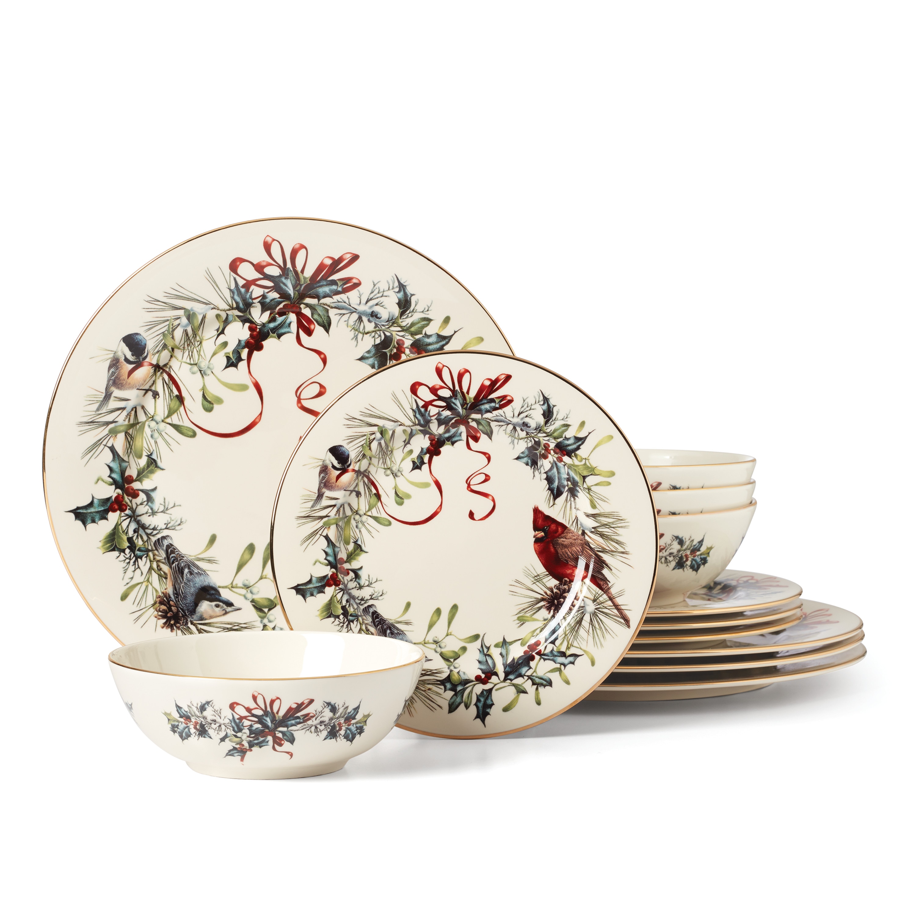 LENOX 894540 12 -Piece Winter Greetings Porcelain Dinnerware