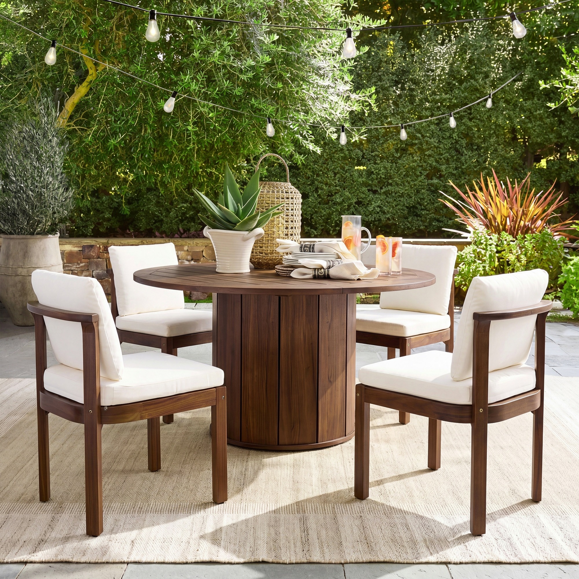 HyperDrop Cart Acacia Wood Weather-Shield Outdoor Dining Chair Set with ...
