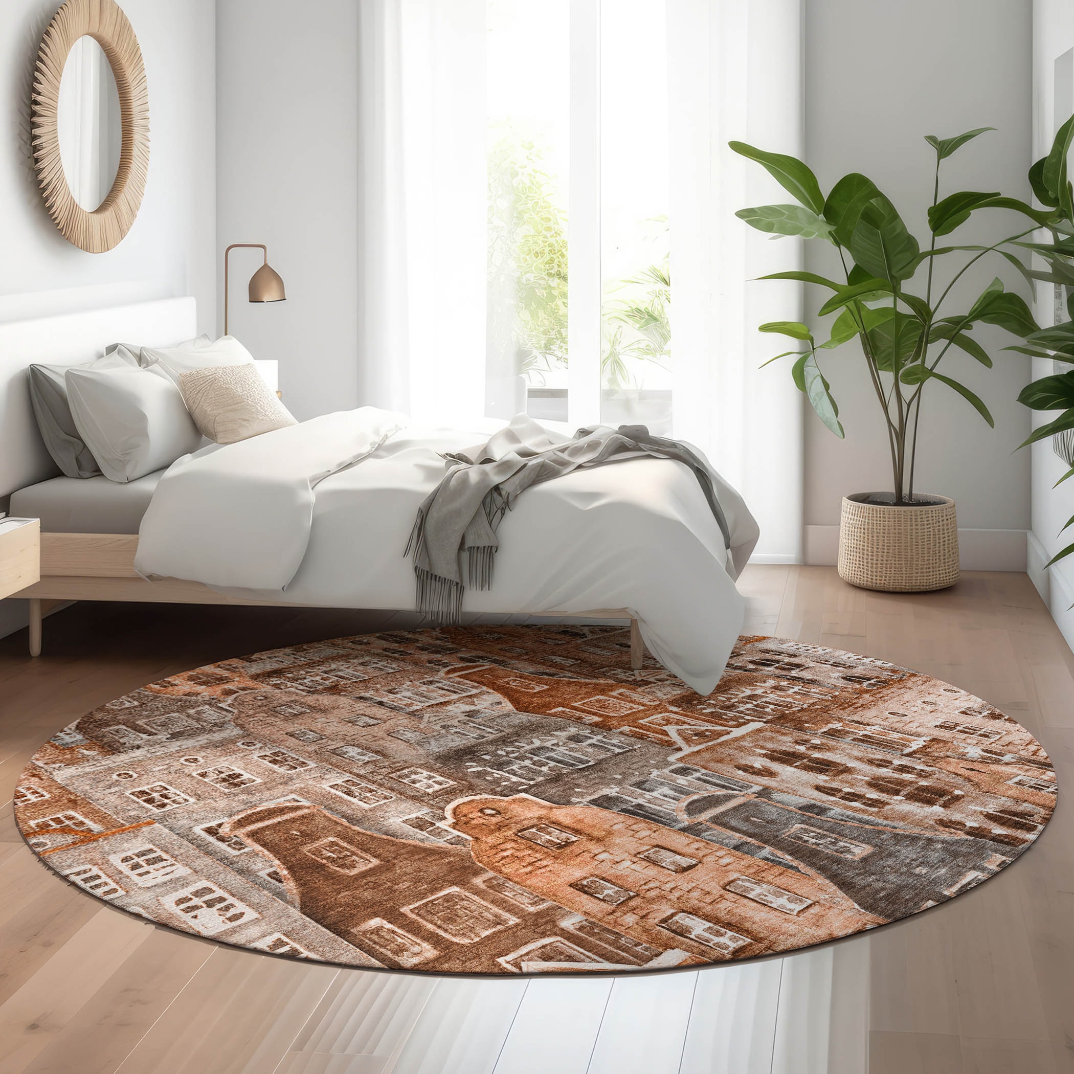 Addison Rugs AMF600PK8RO Mayfield AMF600PK 8 x 8 (ft) Loomed Polyester Paprika Round Indoor Geometric Machine washable Area rug