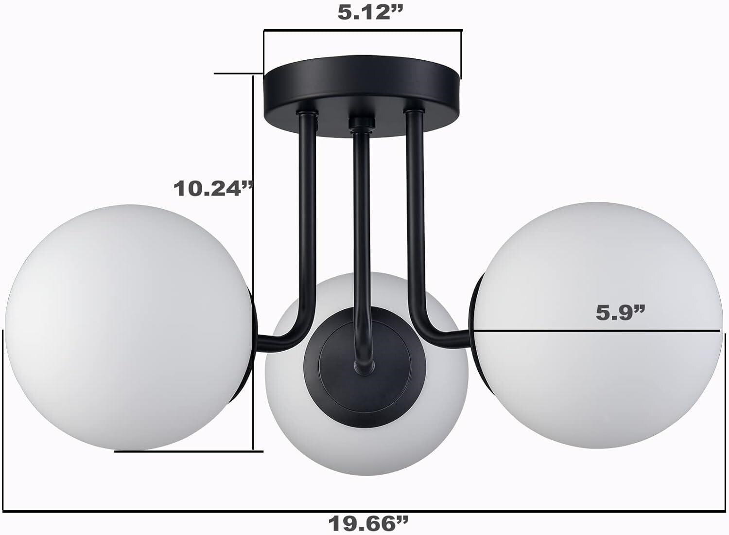 Opal Matte Black and White Glass Globe LED Semi-Flush Mount Light