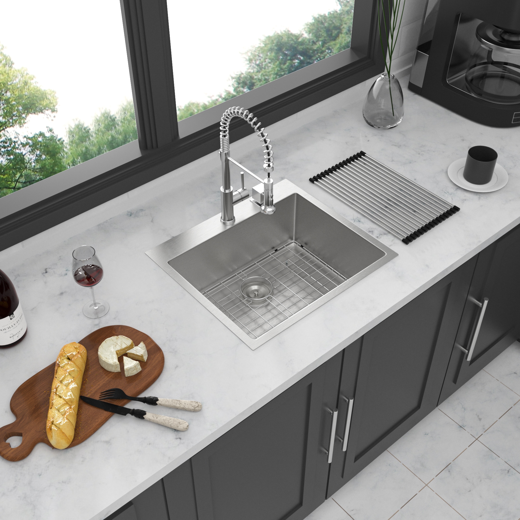 Tatayosi - 28 Inch 16-Gauge Stainless Steel Single Bowl Kitchen Sink with Complete Accessory Kit