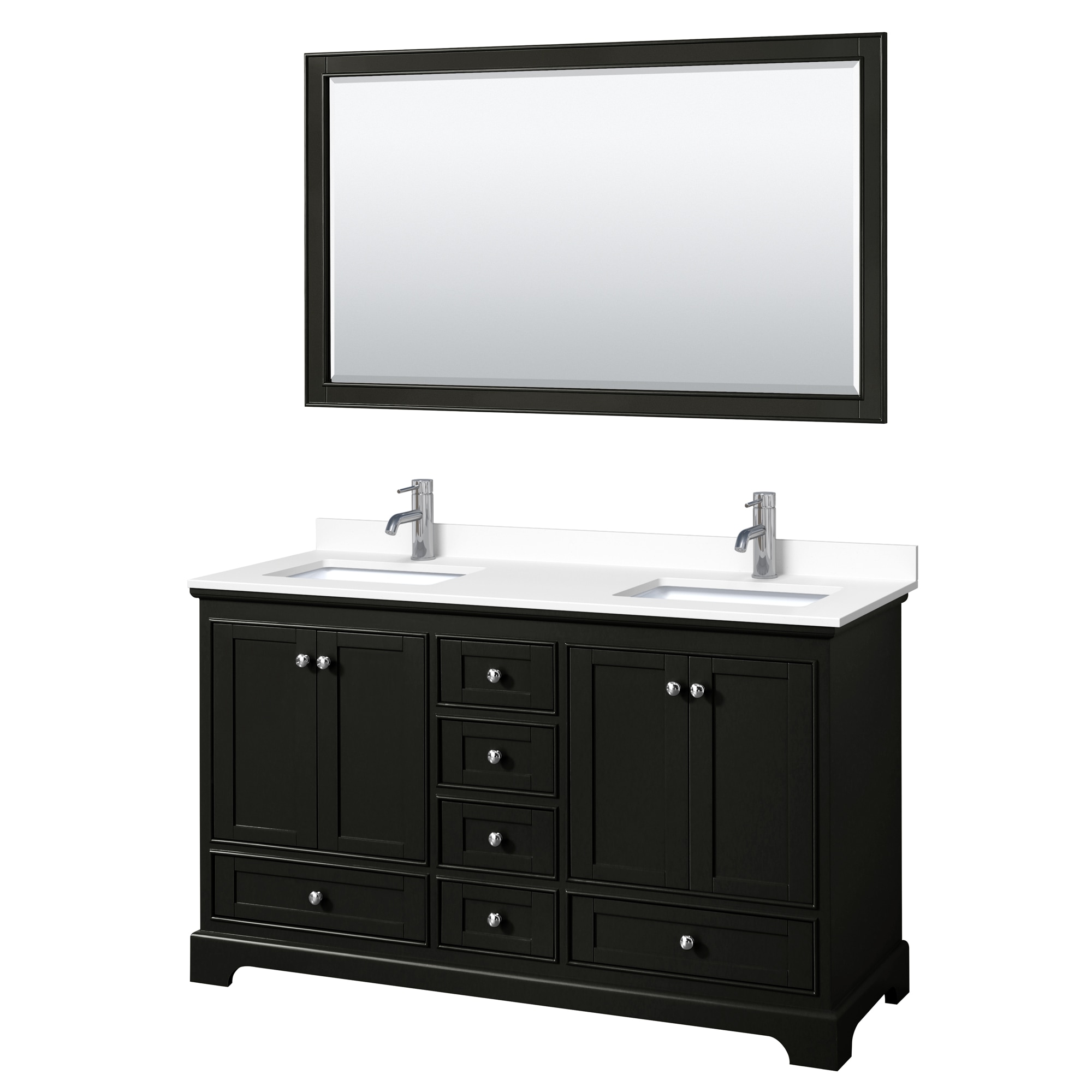 Wyndham Collection WCS202060DDEWCUNSM58 Deborah 60-in Dark Espresso with Polished Chrome Trim Undermount Double sink Bathroom Vanity with White Cultured Marble Cultured marble Top (Mirror Included)