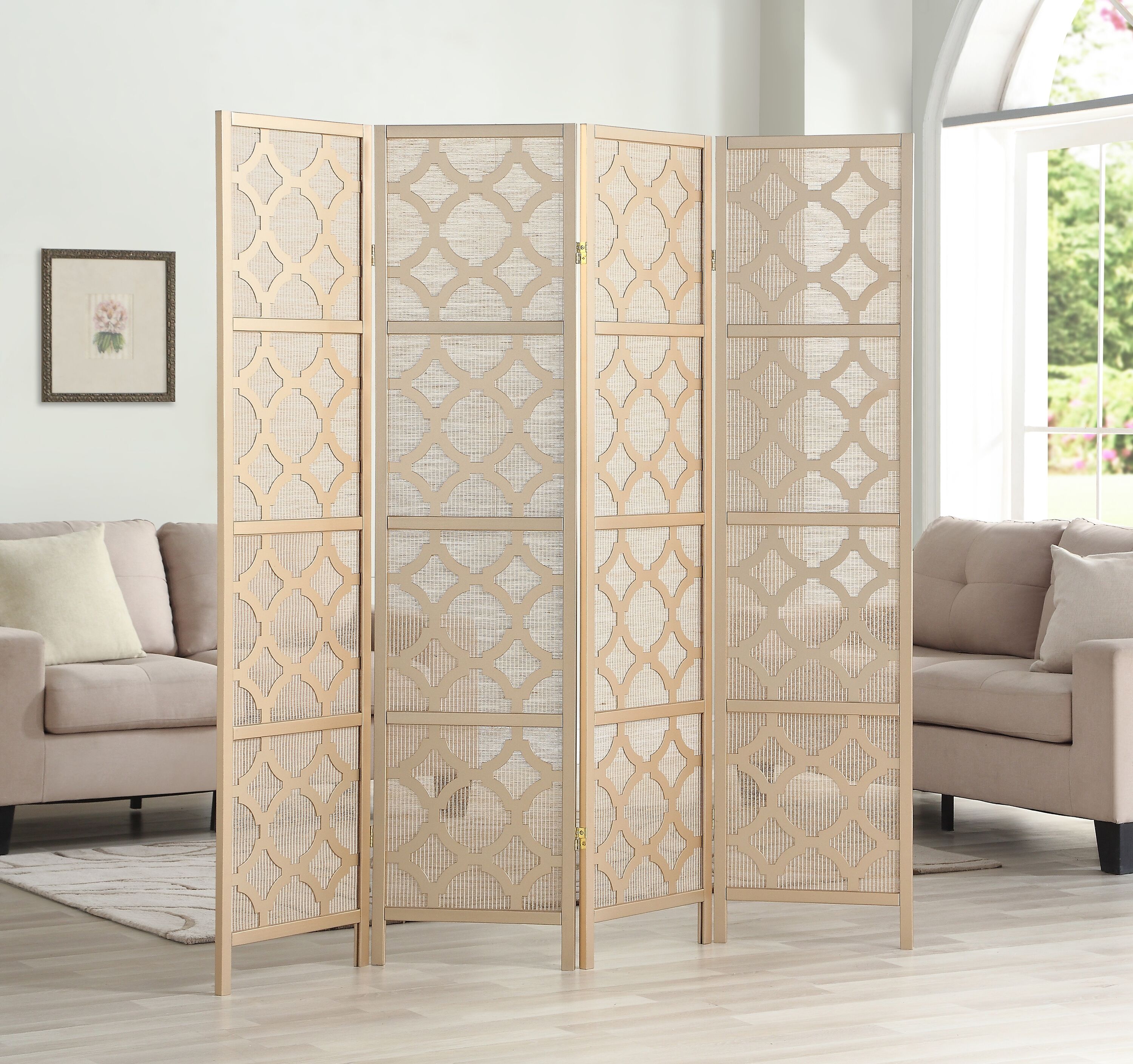 Tatayosi JL-165177 Gold 4 Panel Quarterfoil Infused Diamond Design Room Divider