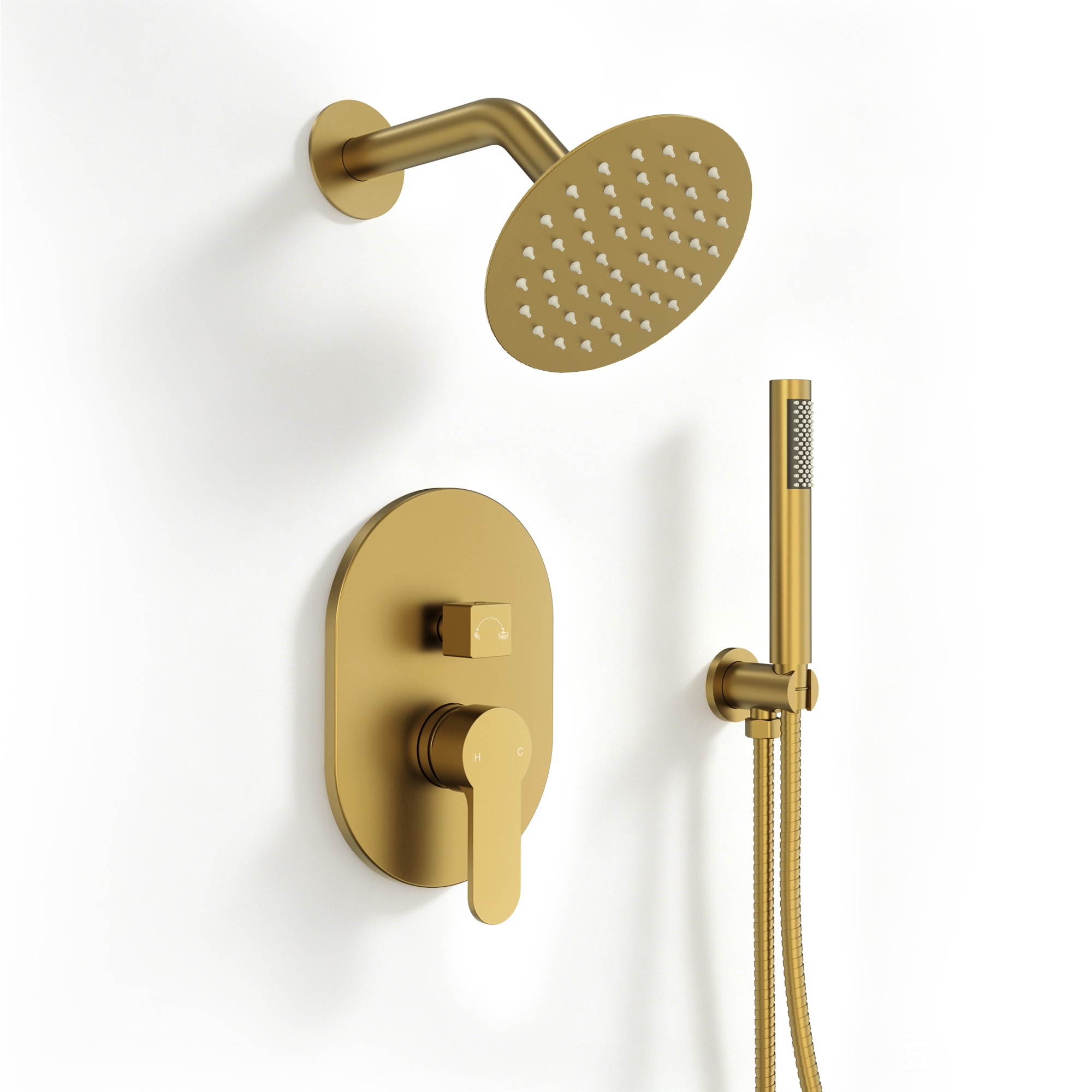 YAWWALK  Pressure Balanced 6 in Rainfall Shower Head and Handheld Combo Set with Valve Brushed Gold