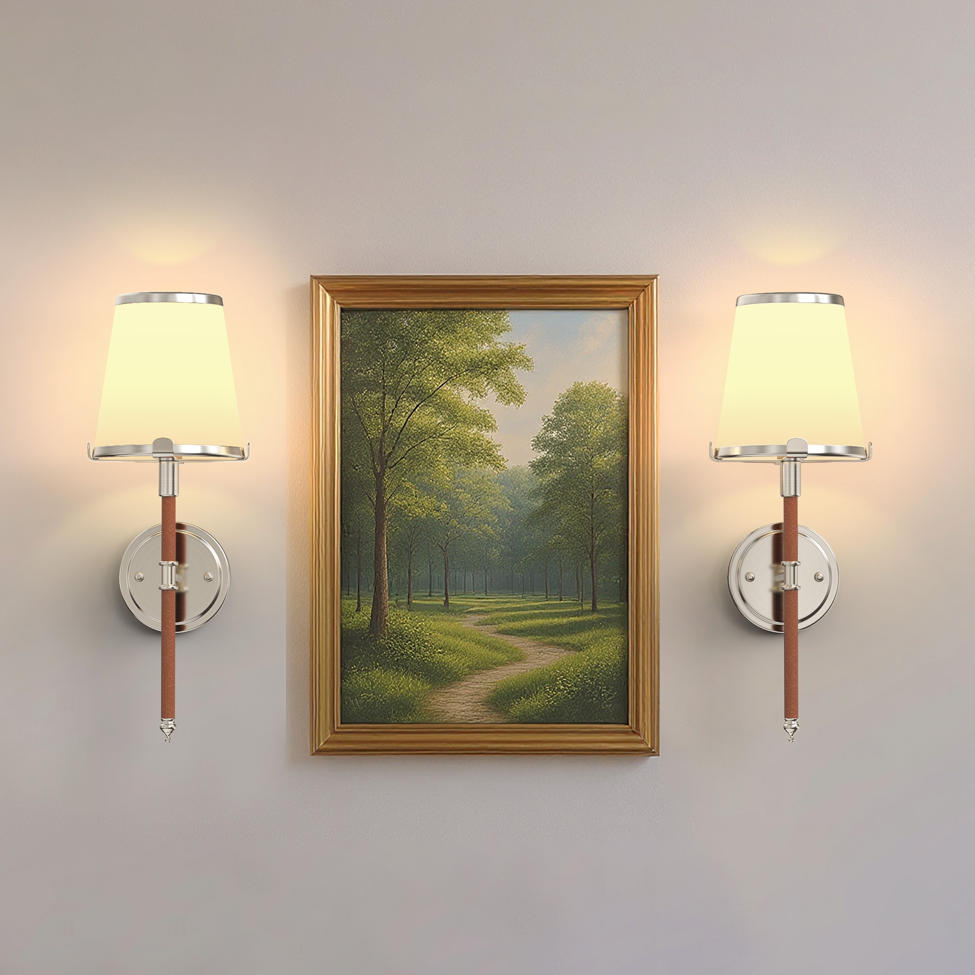 DORESshop 18.4 in 2 Pack Polished Chrome Modern Rechargeable Wall Sconce with Cloth Shade Smart Remote Control RGBCW Color Changing and Dimmable for Bedroom Living Room or Hallway Including Bulbs