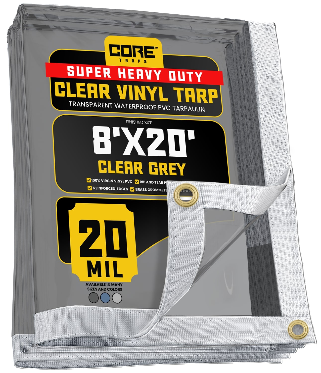 Core Tarps CT-102-8X20 8-ft x 20-ft Gray Commercial Vinyl 20-Mils Tarp