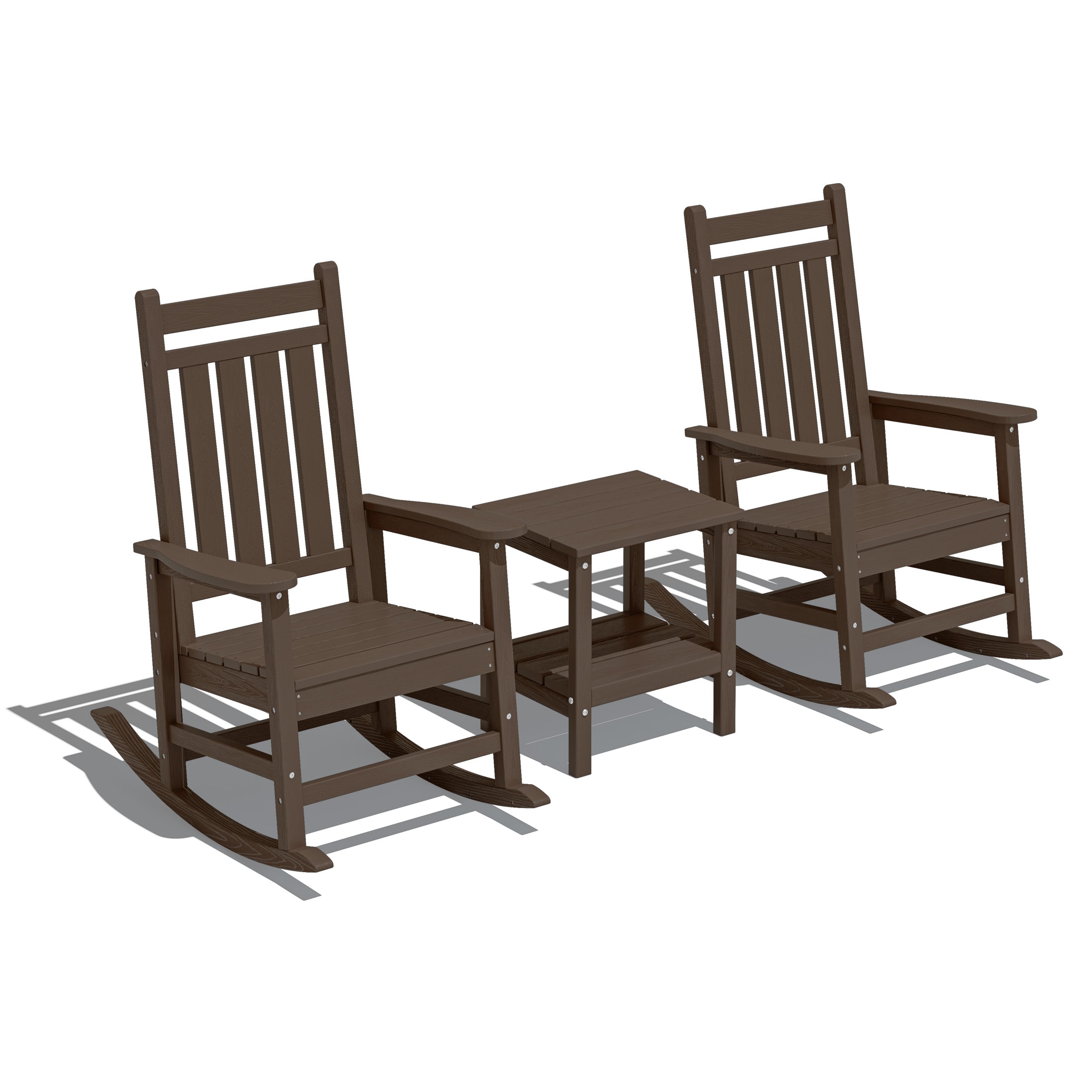 JEAREY GBYY3JT-CO HDPE High-back Patio Rocking Chair Set of 2 Coffee HDPE Frame Rocking Chair with Slat Seat