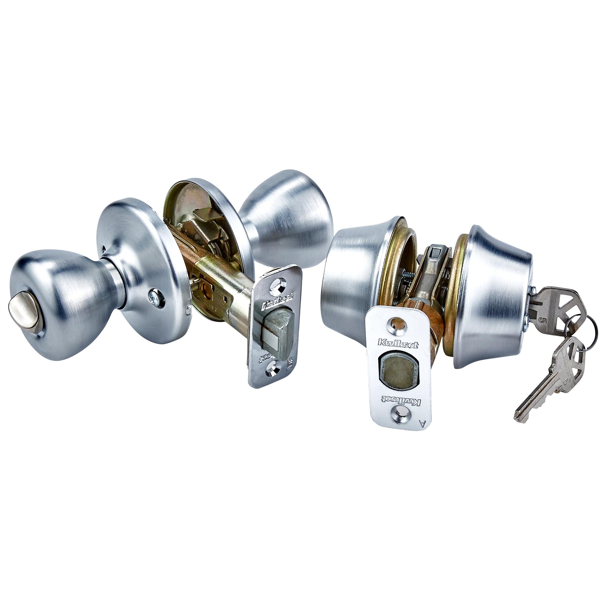 Kwikset Security Tylo Satin Chrome Exterior Double-cylinder Deadbolt Keyed Entry  Door Knob Combo Pack in the Door Knobs department at