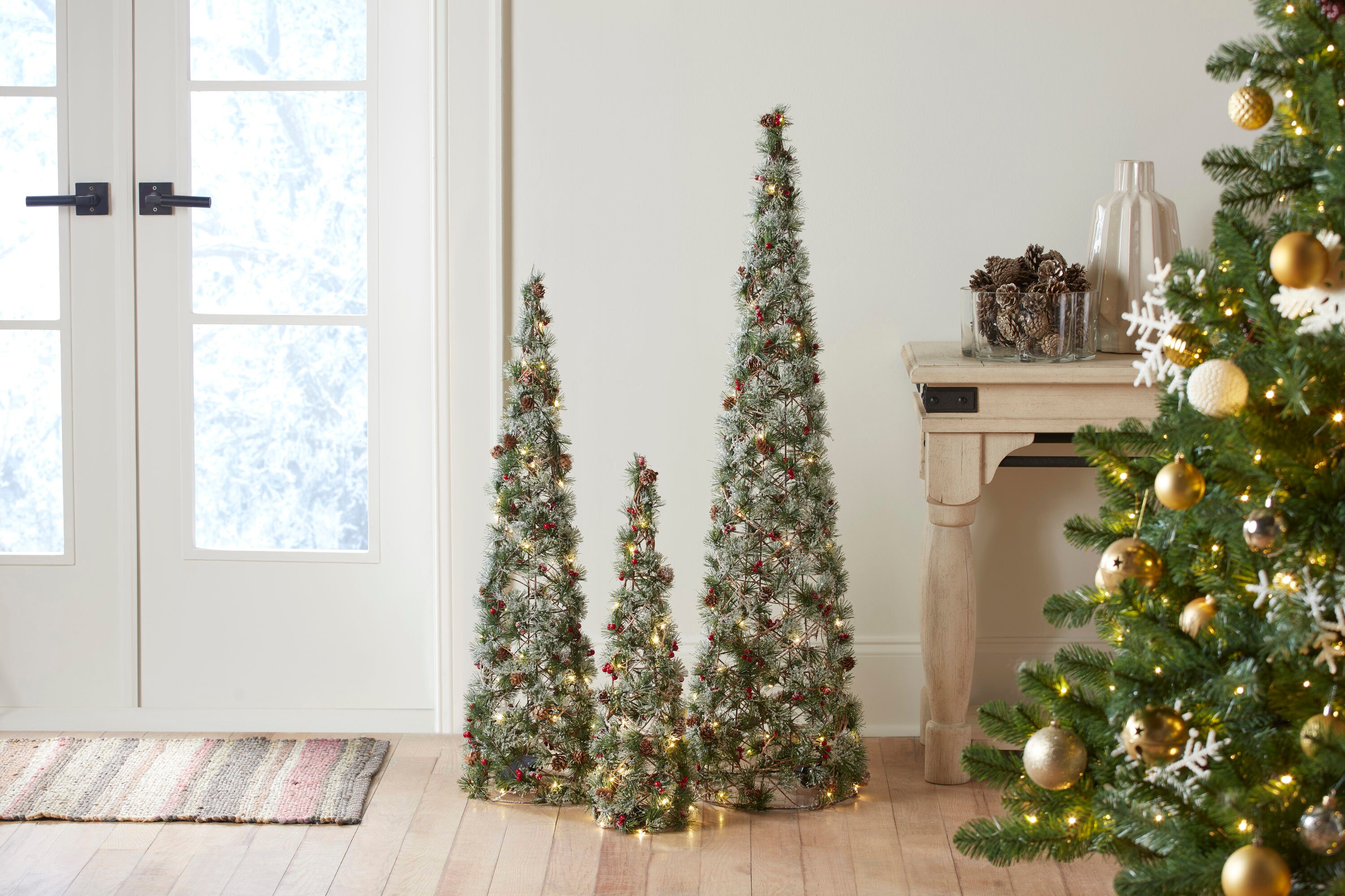 4 Foot Prelit Indoor/Outdoor Shimmering Frosted Pine Potted Tree with –  Haute Decor