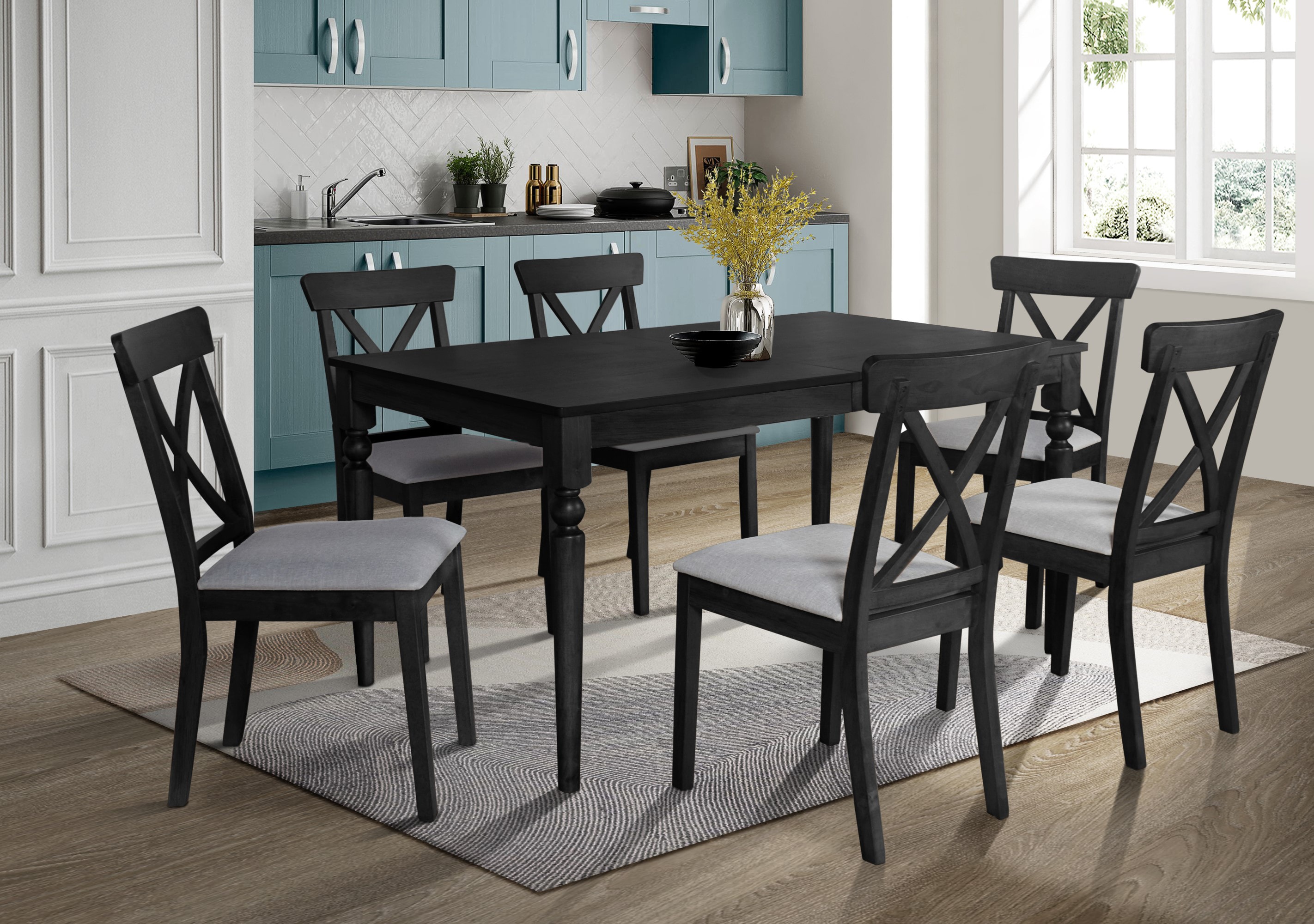 Home Design 60018DBLK Beckley Black/Gray Transitional Dining Room Set with Rectangular Table ( Seats 6 )