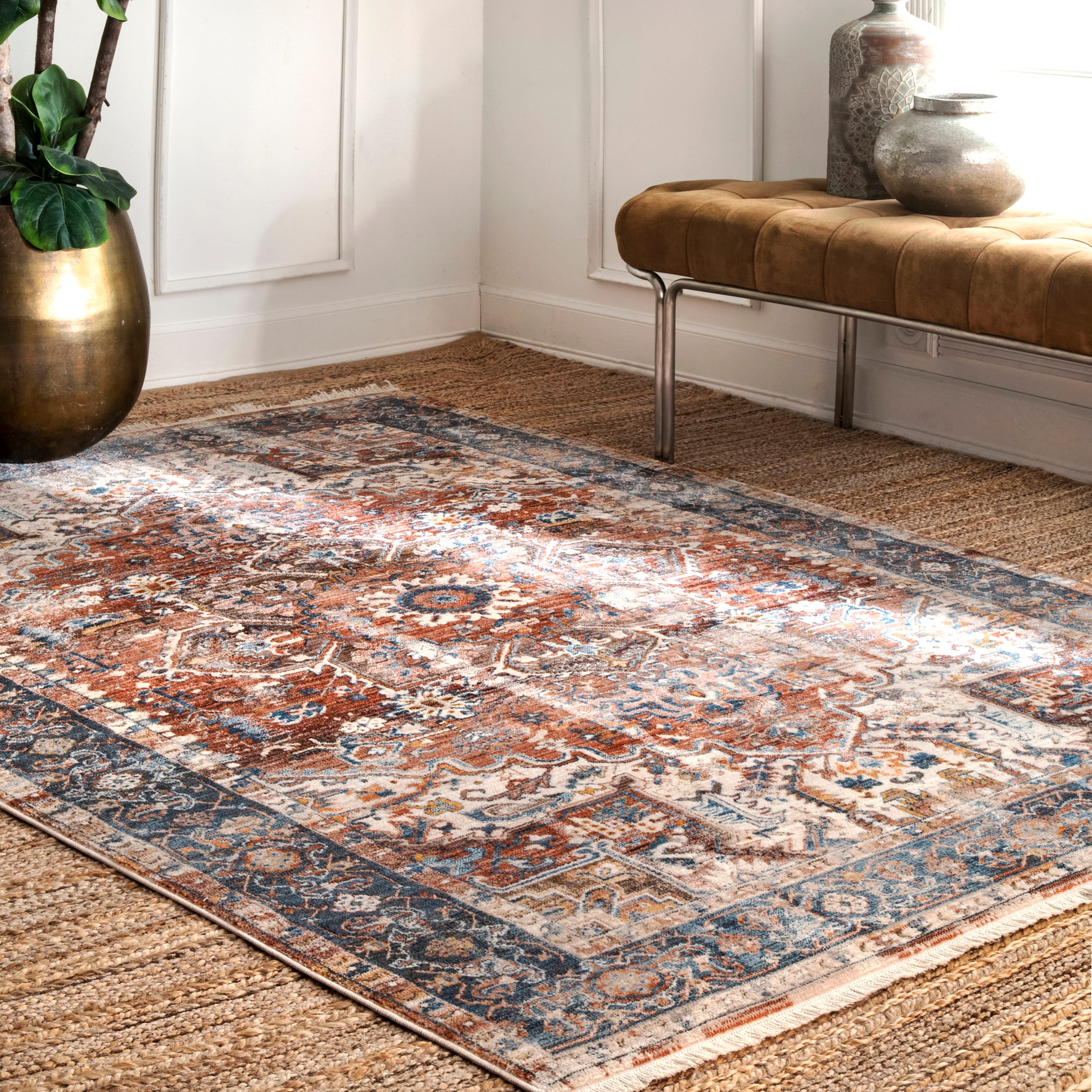 nuLOOM KHMC34A-9012 9 x 12 (ft) Loomed Polyester Rust Rectangular Indoor Distressed/Overdyed Vintage Area rug