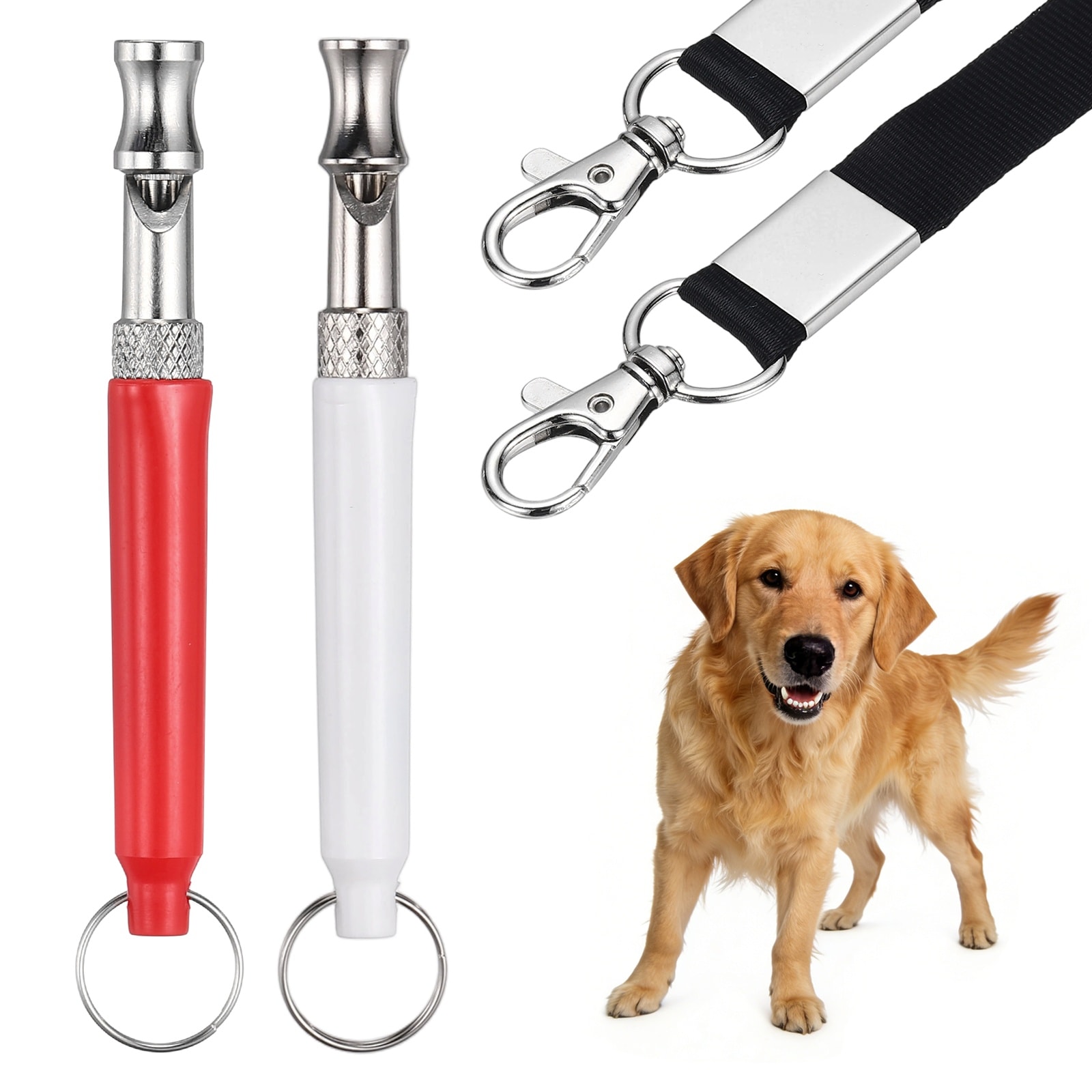 Unique Bargains Dog Whistle Dog Whistle to Stop Barking Adjustable Ultrasonic Silent Pet Barking Stopper with Lanyard (White/Red 2pcs) Intended for All Puppies/Recall Control/Command Training
