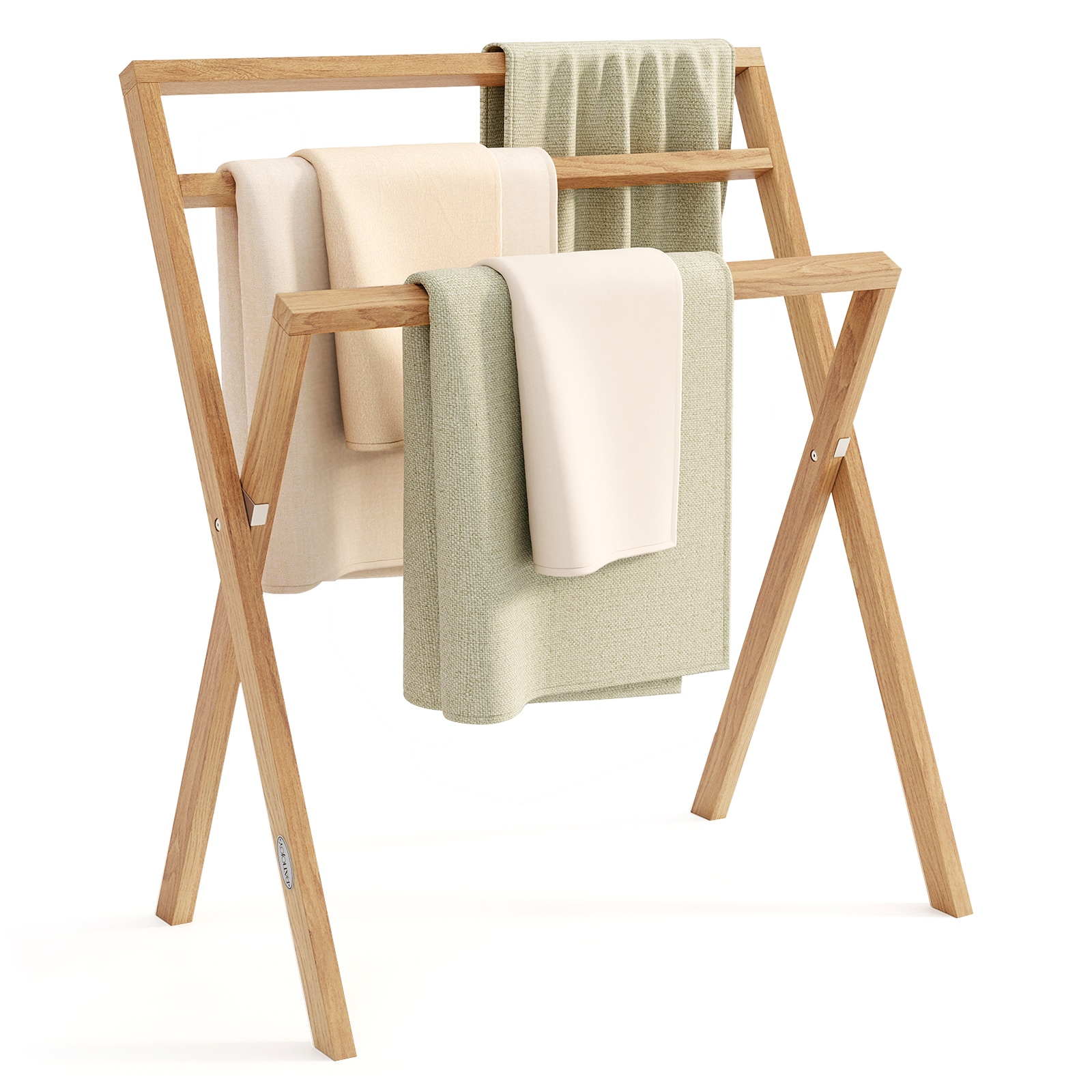Volenca 31.5-in W Freestanding Foldable Teak Wood Towel Rack with 3 Crossbars and X-Frame Base #VOL-URGLRG