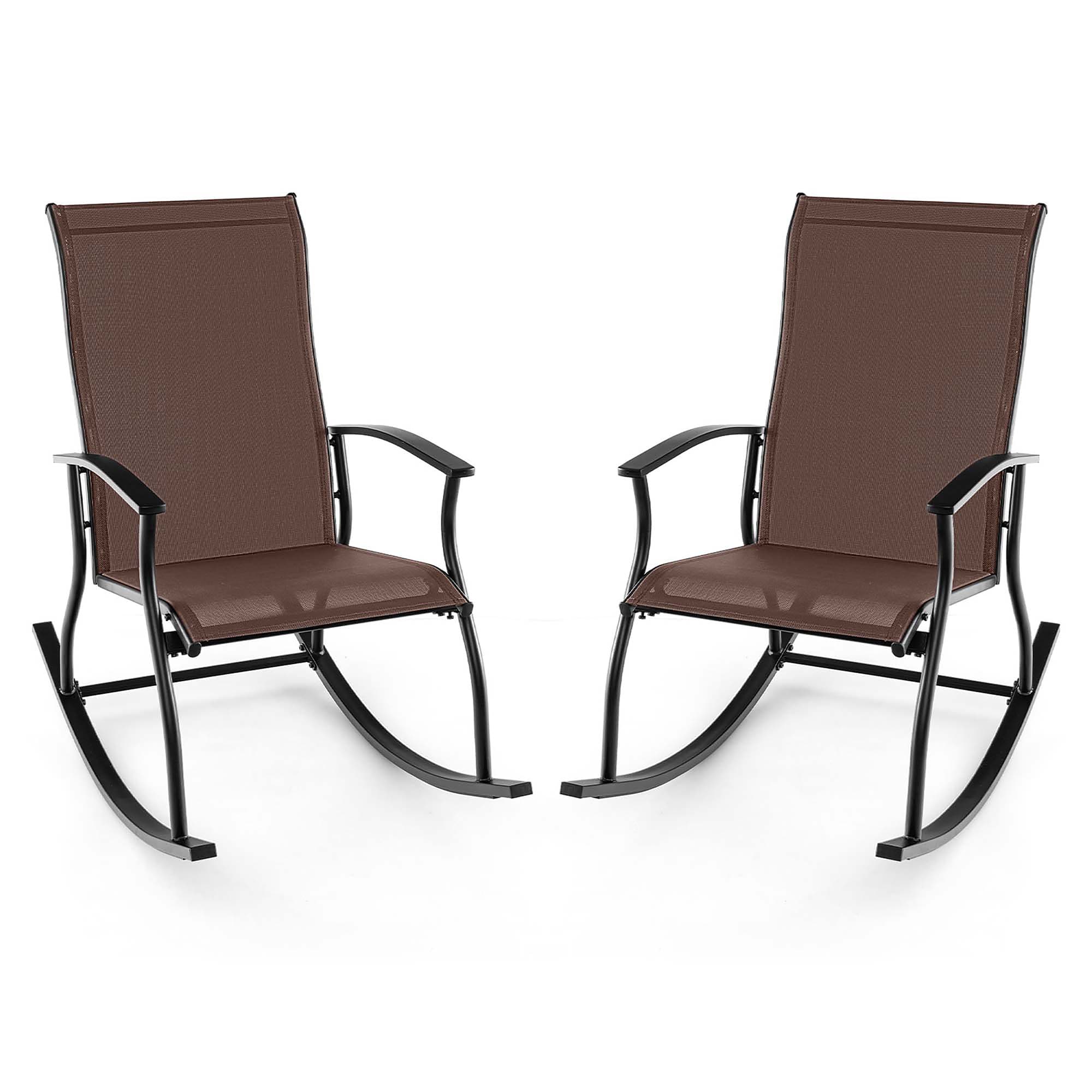 Costway HCST05777 Set of 2 Black Metal Frame Rocking Chair with Brown Mesh Seat
