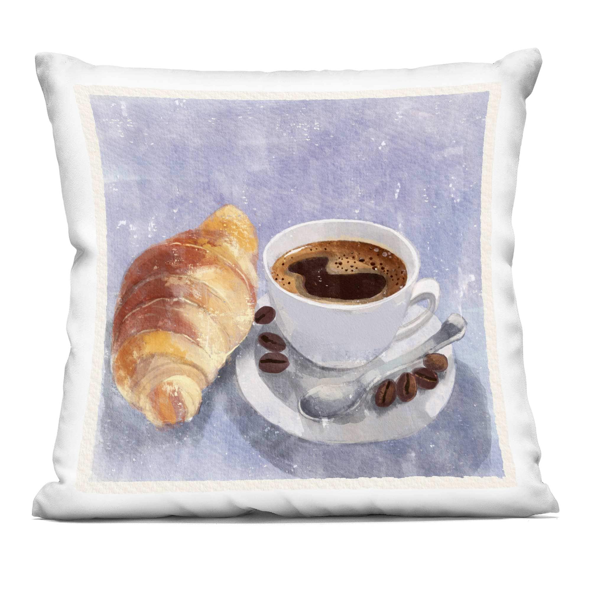 Stupell Industries PLO-874-SQW-18X18 Morning Coffee and Croissant Decorative Printed Pillow Design by Juliet Rose Philips