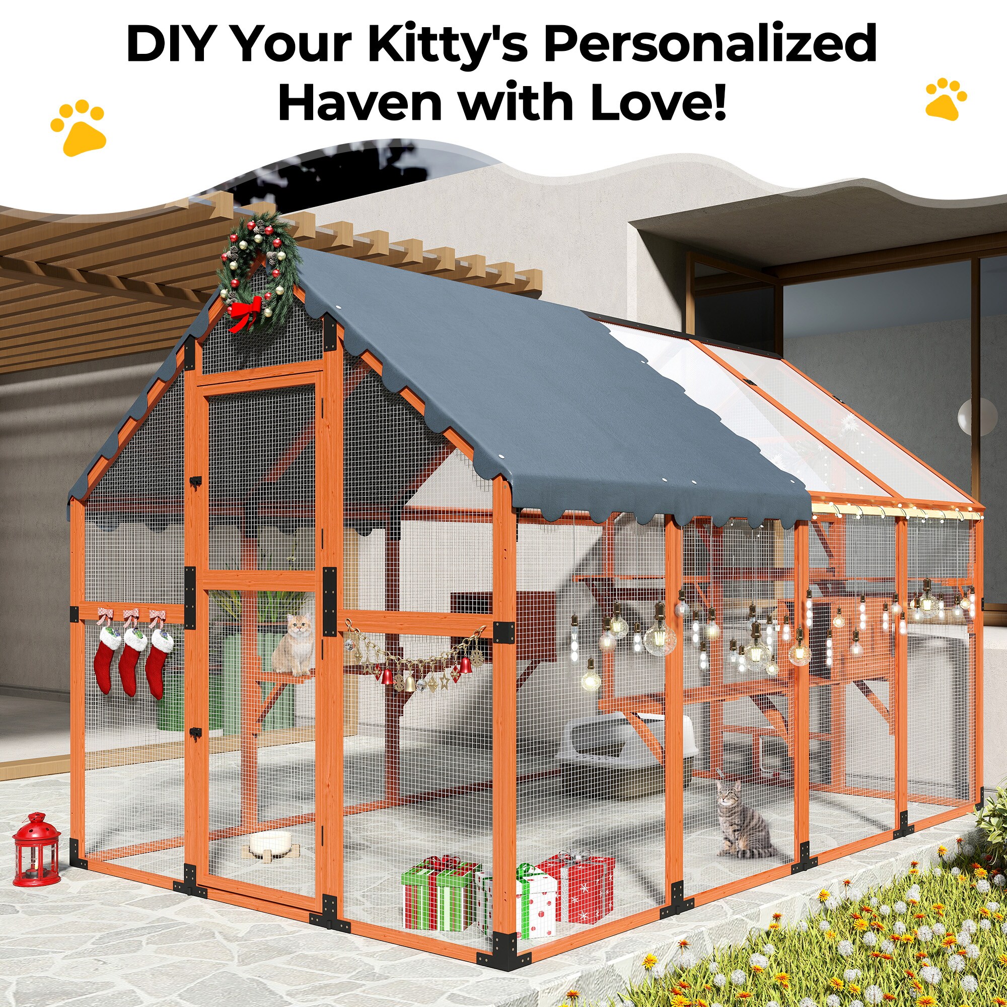 Coziwow 74-in x 70.9-in Orange Cat House CW12E0650-L02 at Lowes.com