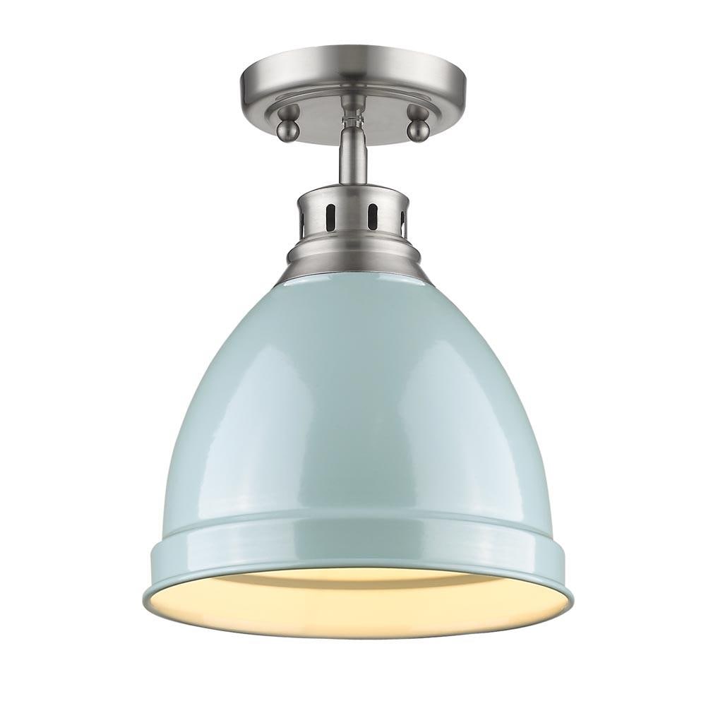 Transitional Pewter 8.88" Flush Mount with Seafoam Shade