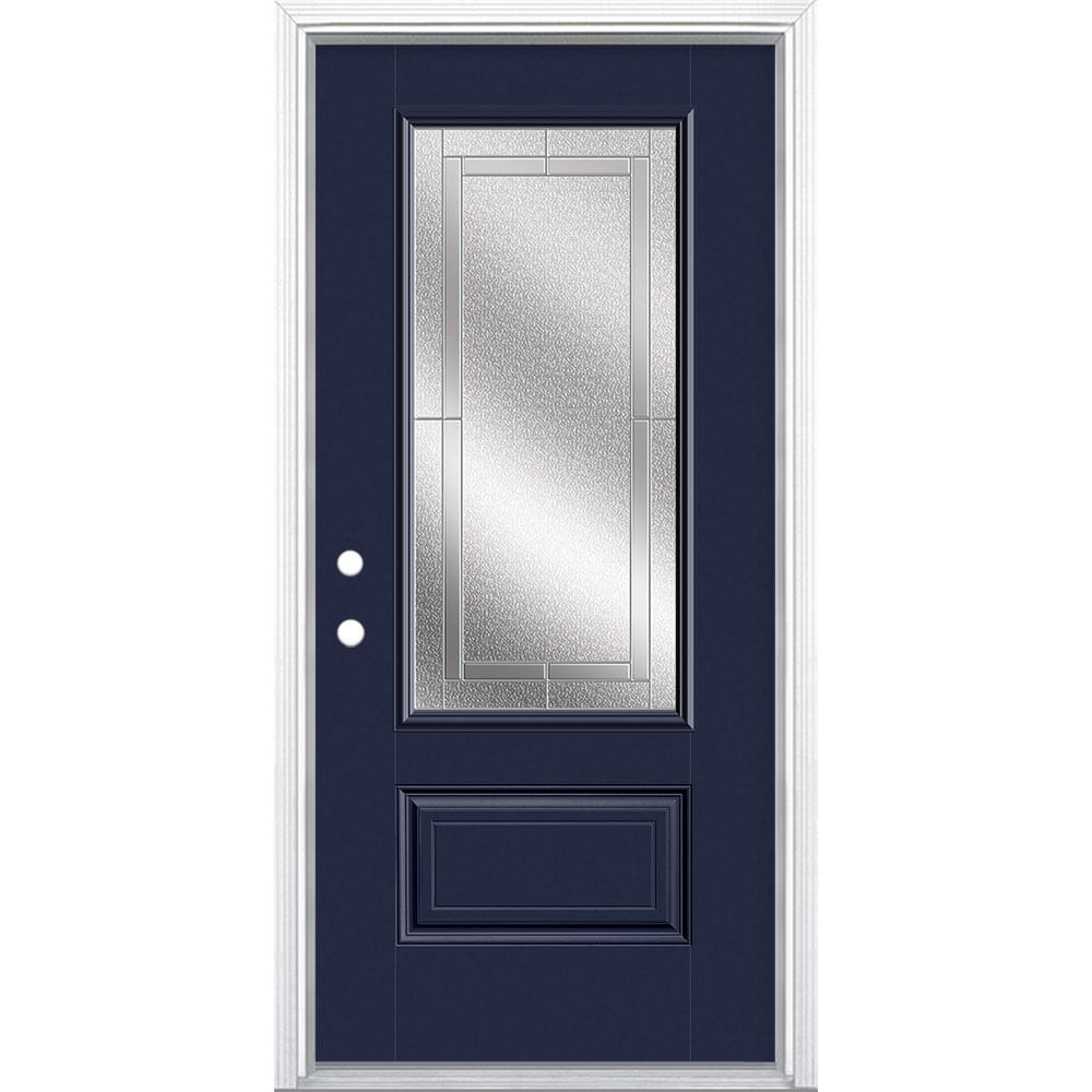 Masonite 3419896 Focus 36-in x 80-in x 4-9/16-in Fiberglass 3/4 lite Right-hand inswing Eclipse Painted Prehung Front Door with Brickmould Insulating core
