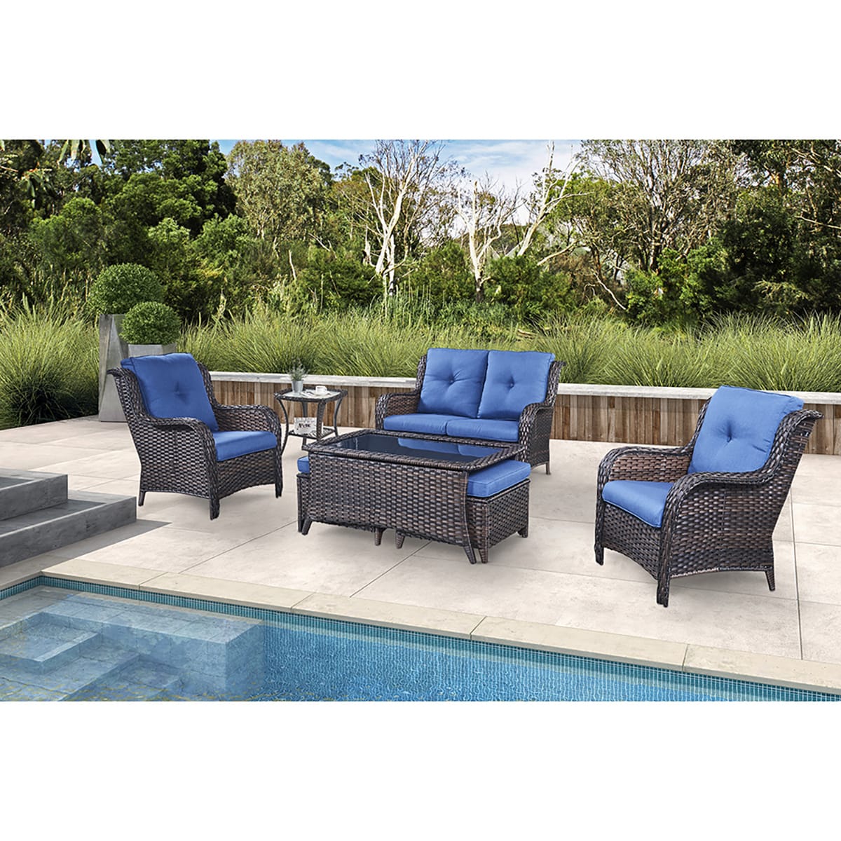 Rilyson FS038006014018025-1 7 -Piece Wicker Patio Conversation Set with Blue Cushions