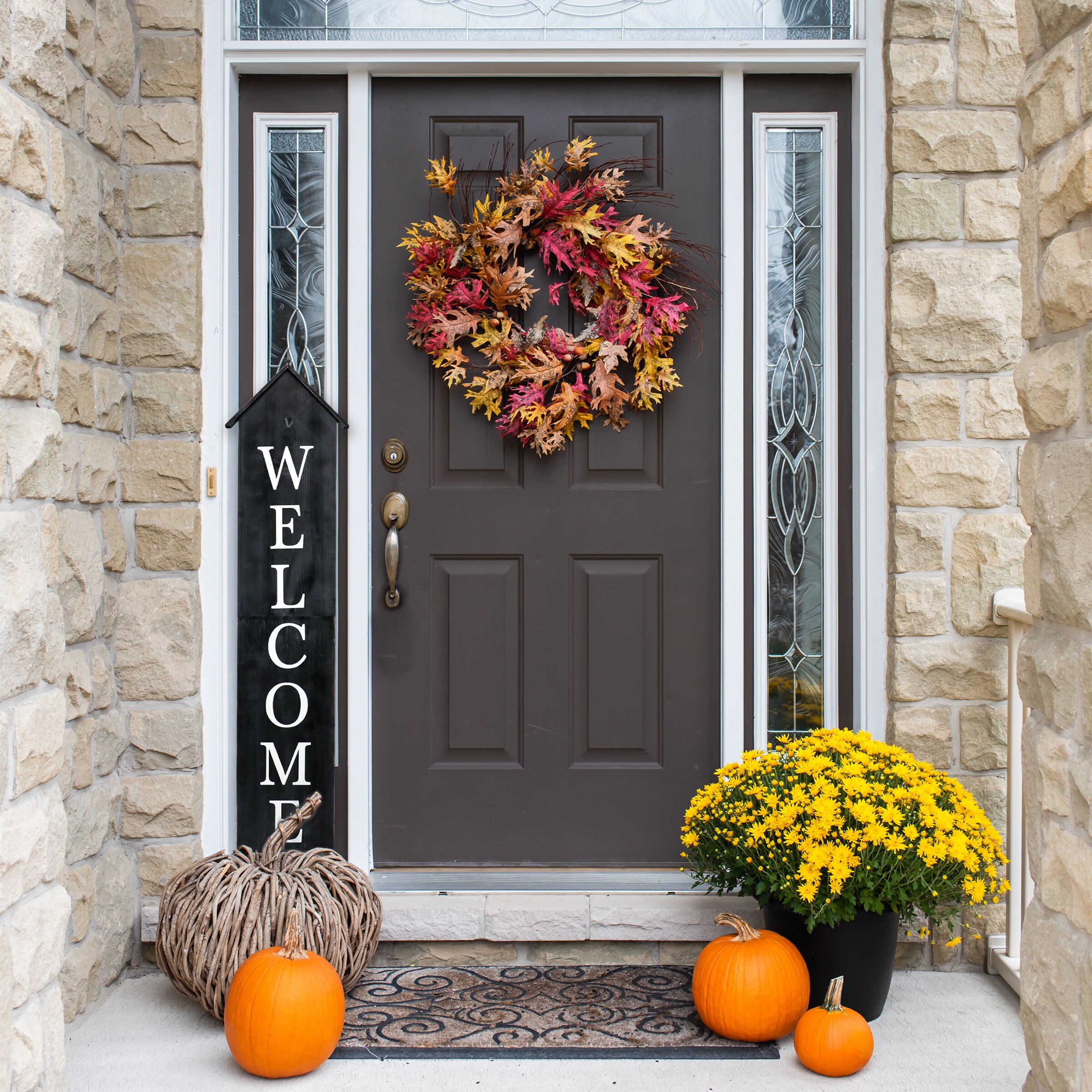 48-Inch Brown Wood House Shaped Welcome Porch Sign