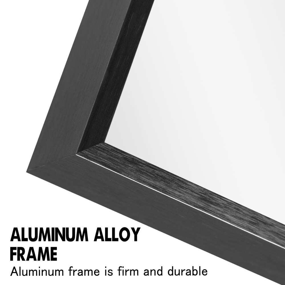 XRAMFY 26 in. W x 38 in. H Rectangular Aluminum Alloy Framed Rounded Black Wall Mirror