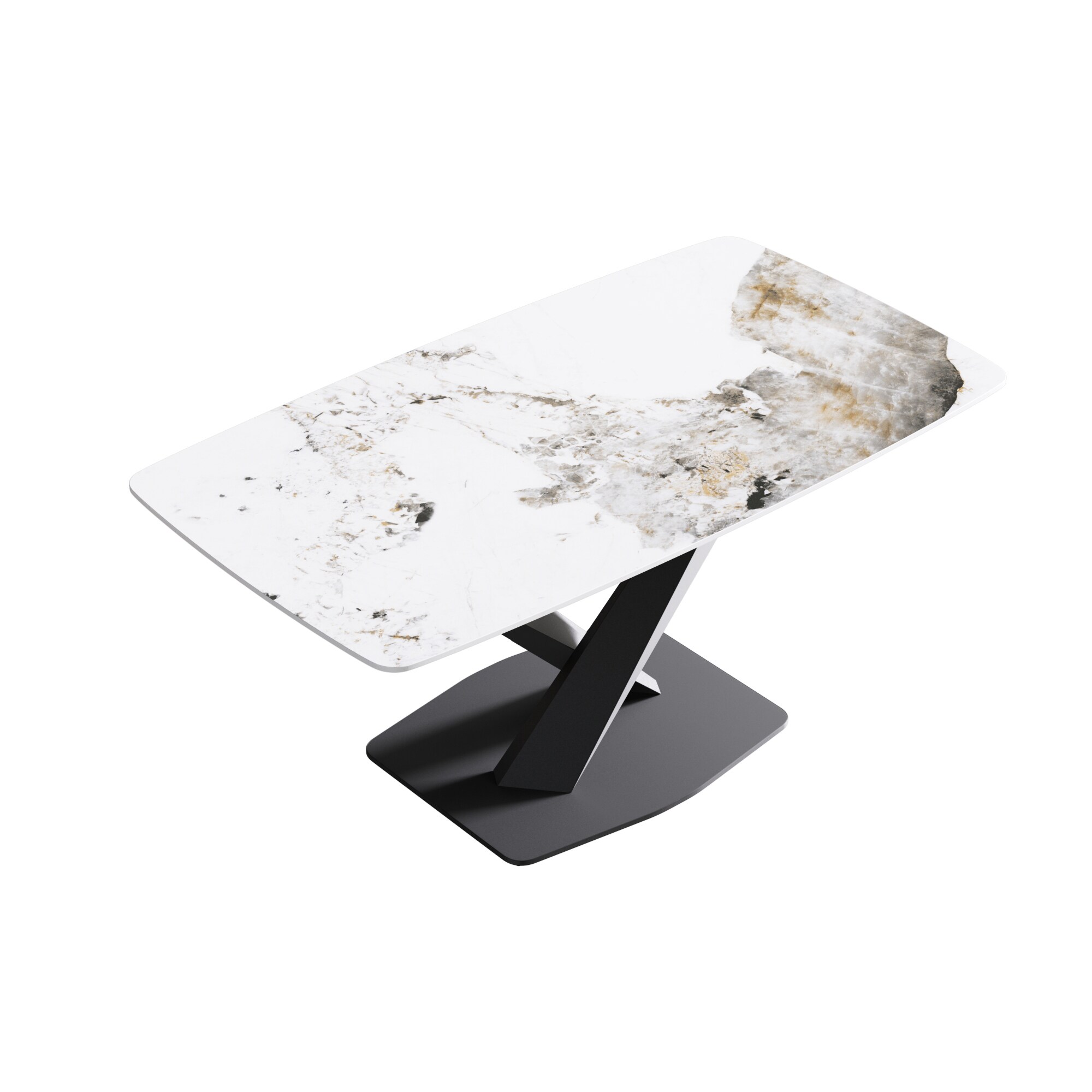 LIVIZA GIZ-AT4063WK AT05 White Contemporary/Modern Dining Table, Faux marble with Black Steel Pedestal Base 70.87-Inches L x 29.53-Inches H
