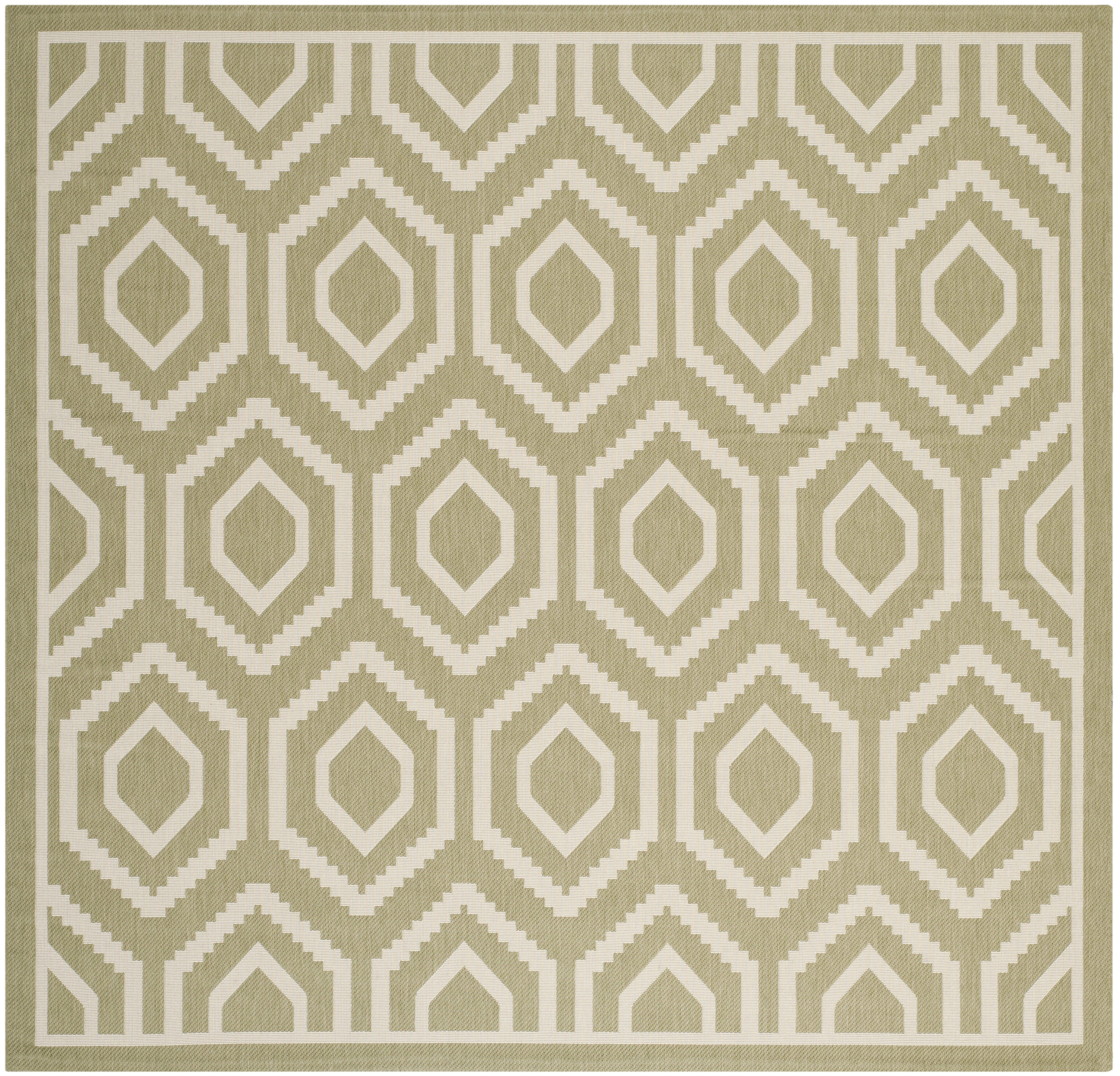 Safavieh CY6902-244-8SQ Courtyard Massy 8 x 8 (ft) Loomed Polypropylene Green/Beige Square Indoor/Outdoor Geometric Coastal Area rug