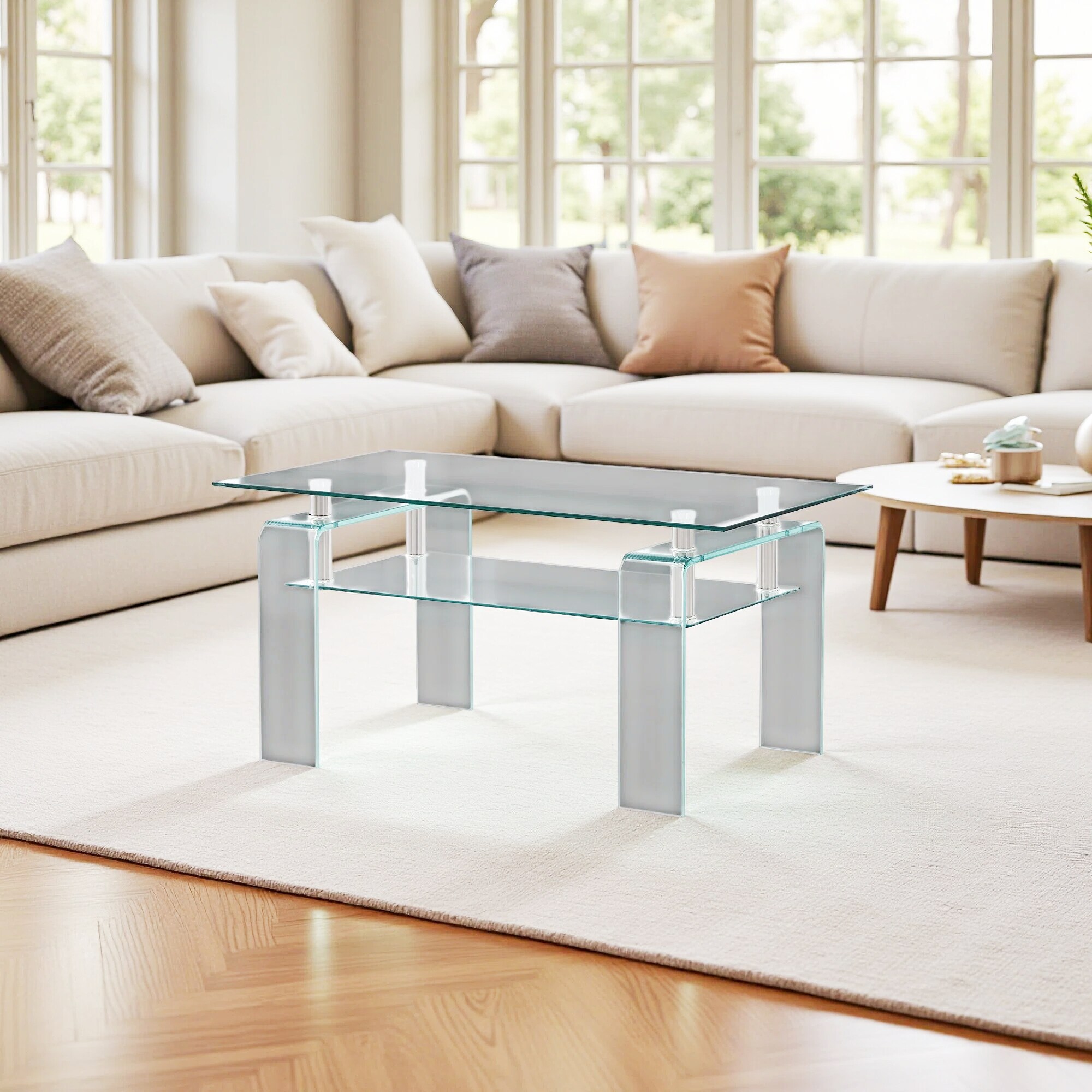 zwyo hosimu 39-in Rectangular 2-Tier Coffee Table with Glass Top Modern ...