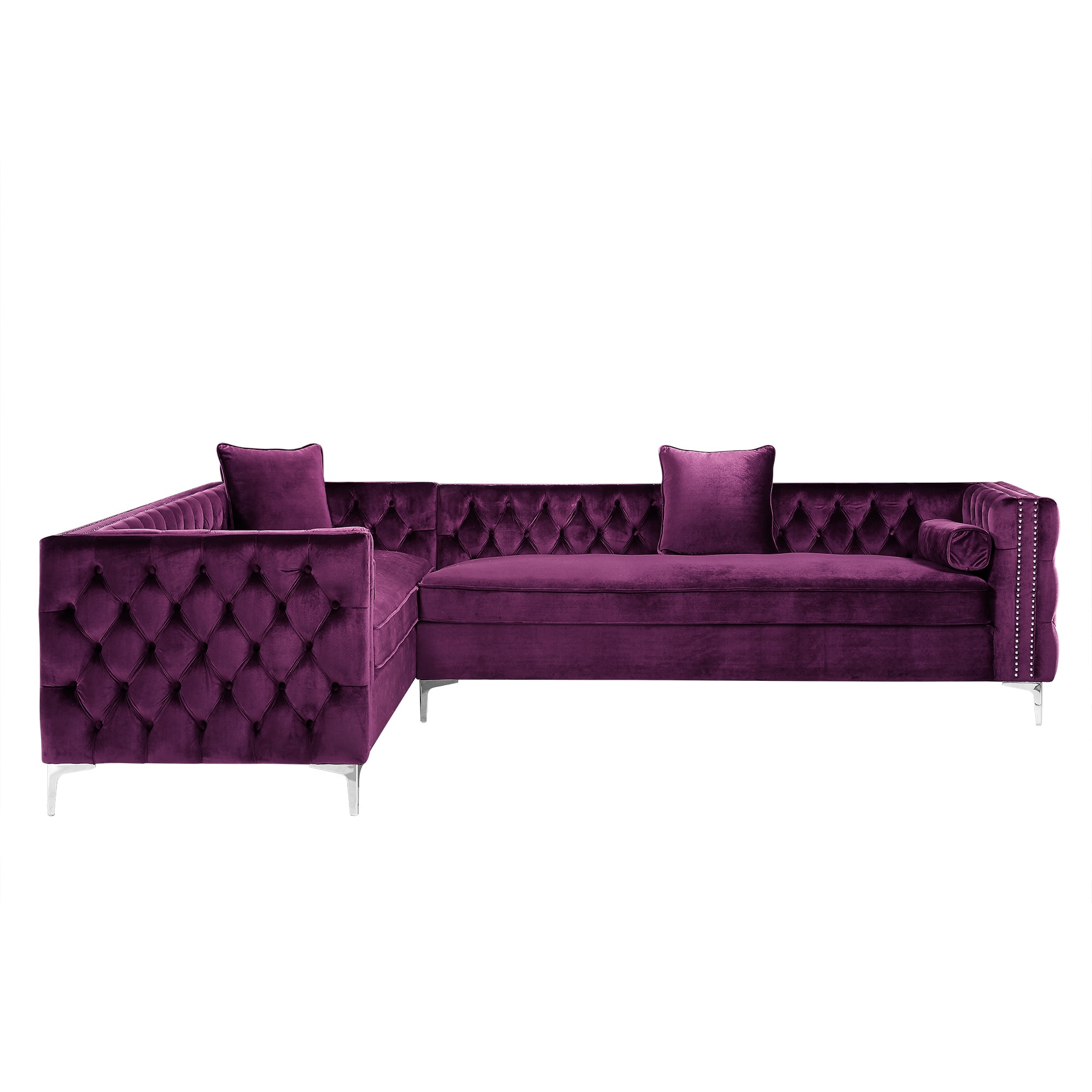 Inspired Home CL01-02PL1-LS Olivia 120.5-in Glam Purple Velvet 4 -seater Sectional
