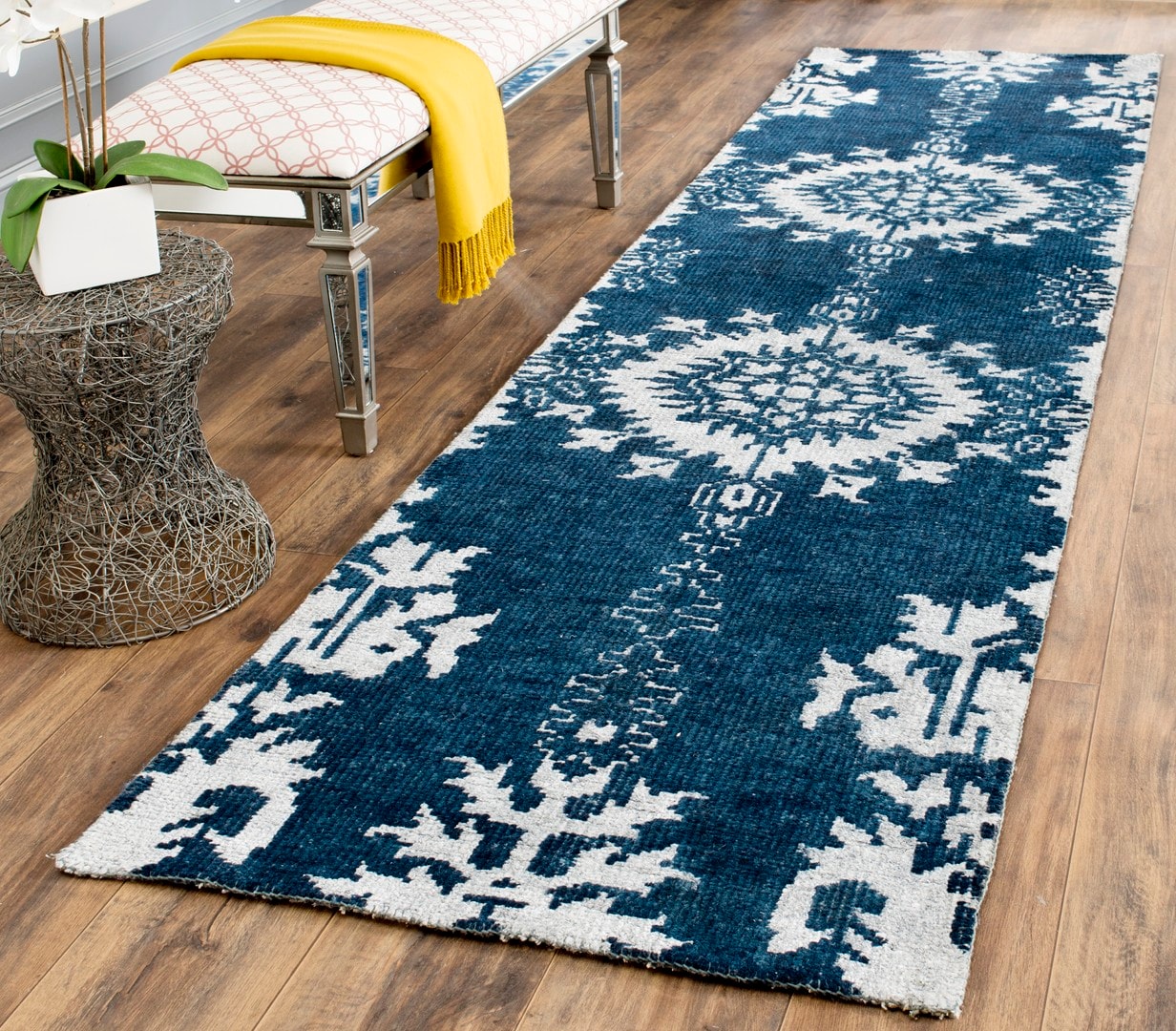  Stone Wash Indigo Traditional 2ft-6in x 10ft Runner Rug