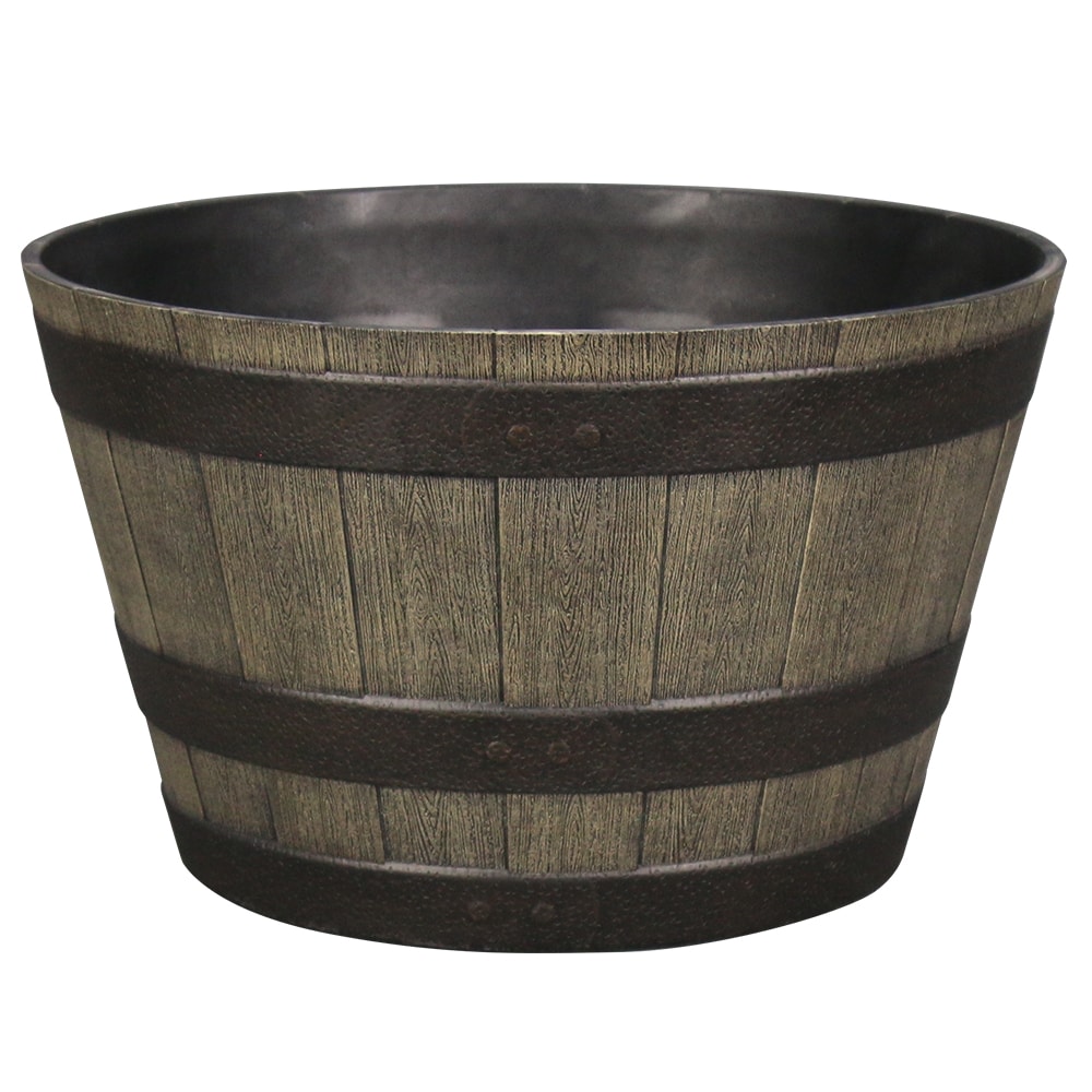 Style Selections PLR0115TNH Round 14.73-in W Medium Brown Resin Rustic Indoor/Outdoor Planter with Drainage Holes