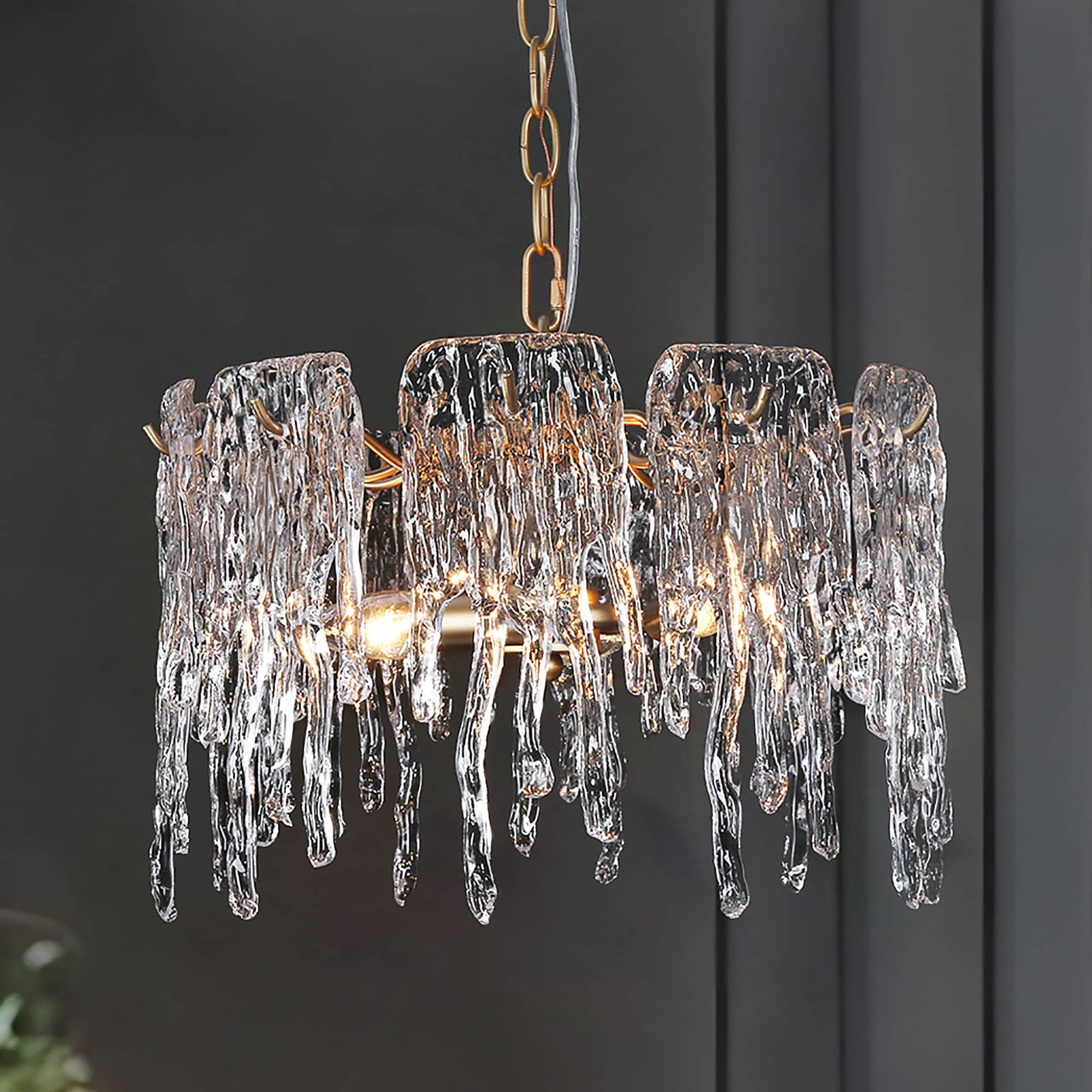 LNC BMV7R2LWS418847 Eternal 3 -Light Matte Gold Modern/contemporary Crystal For Use in Bedrooms, Dining Rooms, Foyers, Kitchens, Living Rooms Chandelier