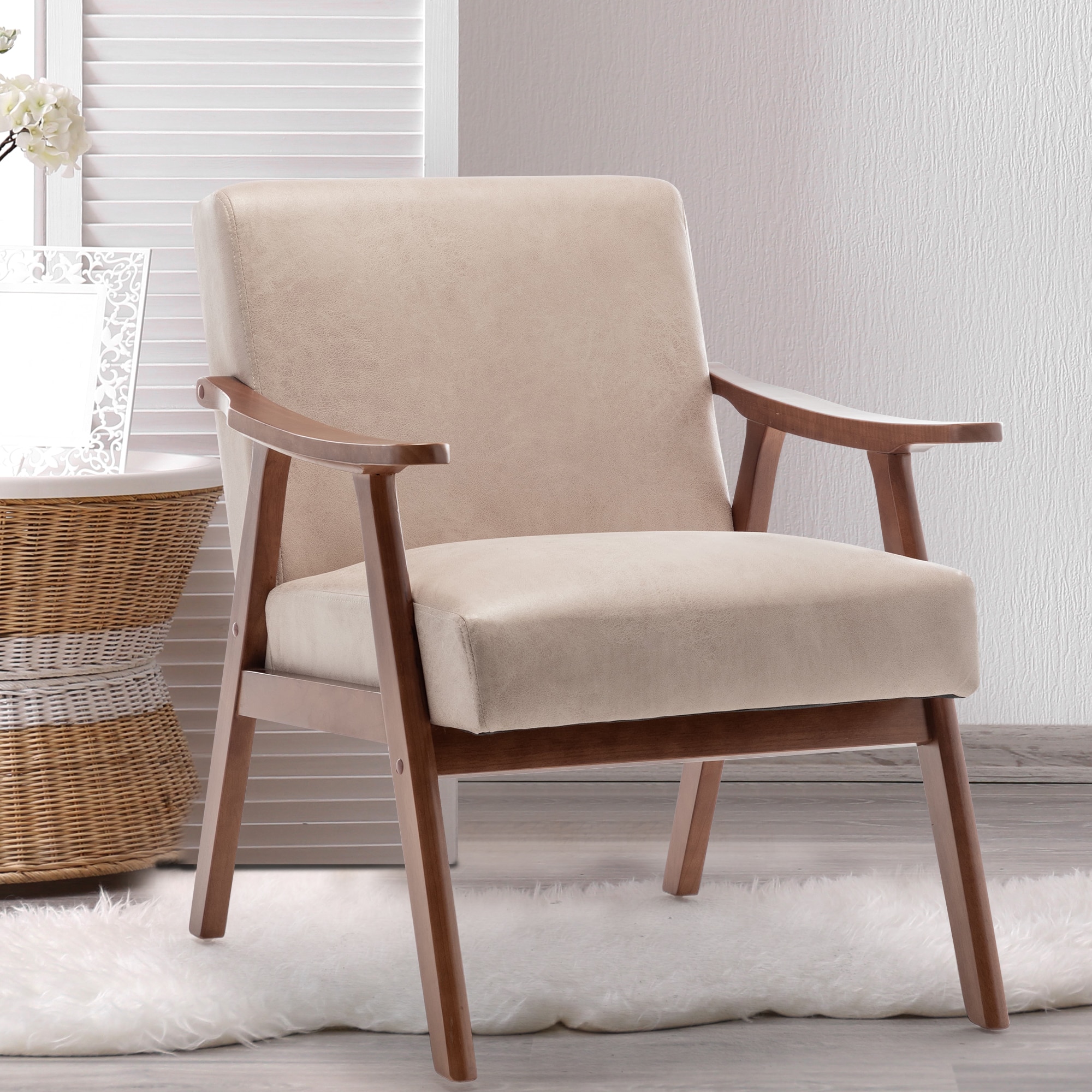 LOVMOR SF-M-W2200P151522 MidCentury Modern Chair Living Room Chair with Solid Wood Frame Accent Chair