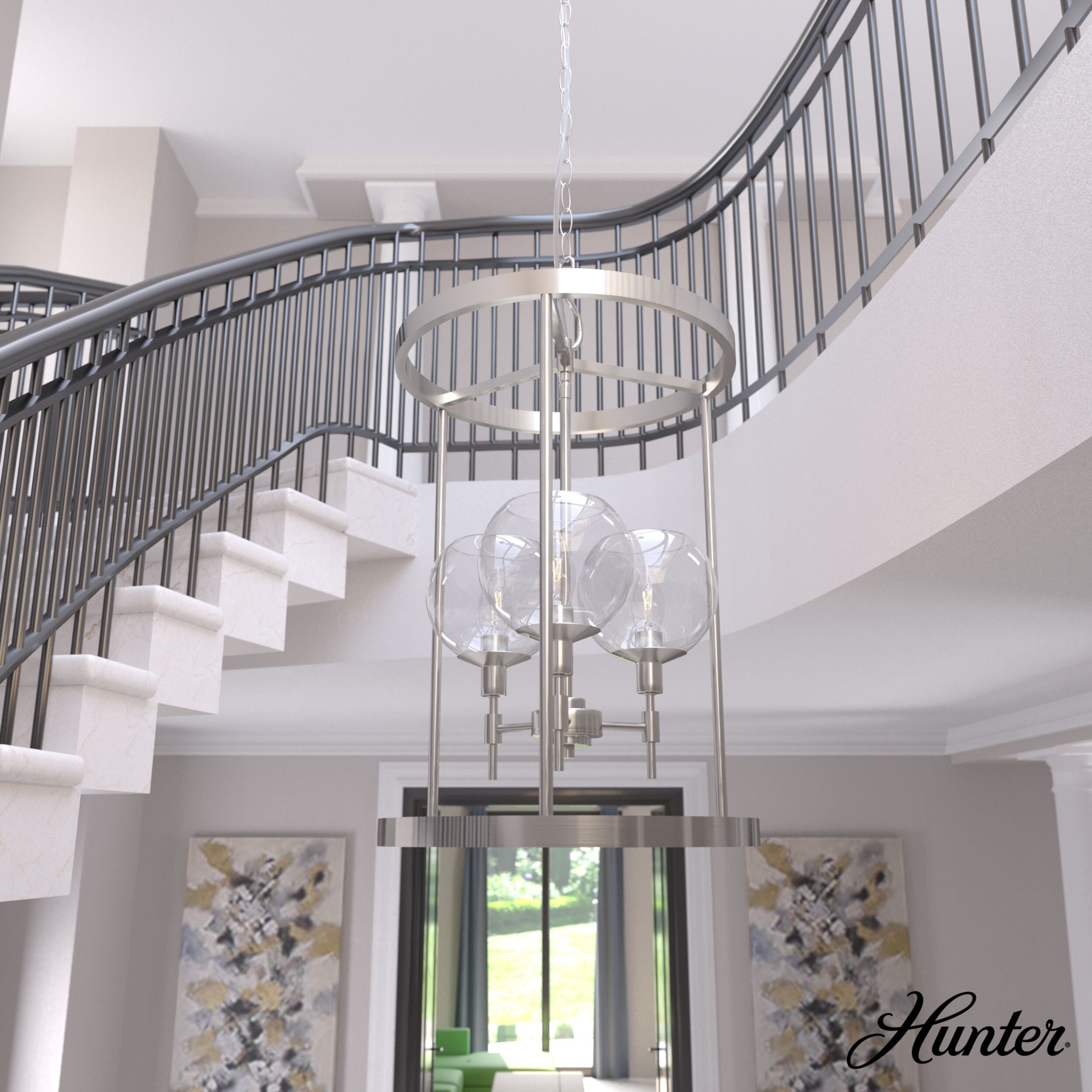 Hunter Xidane 3-Light Brushed Nickel Pendant with Glass Globes