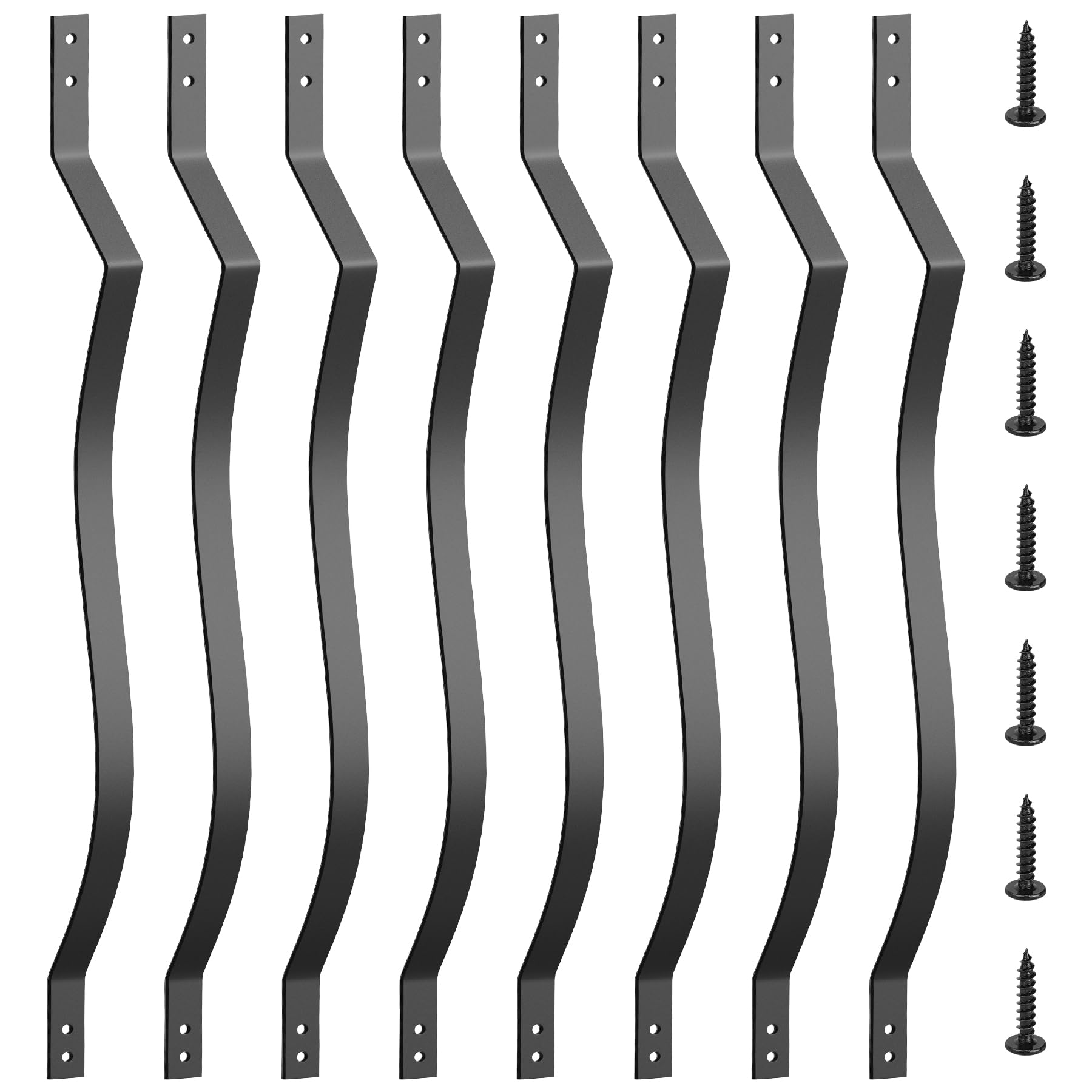 Afoxsos  51 Pack Curve Deck Balusters 29.5 inch Heavy Duty Iron Railings with Screws Wave Arc Metal Spindles Black Balusters for Outdoor Stair
