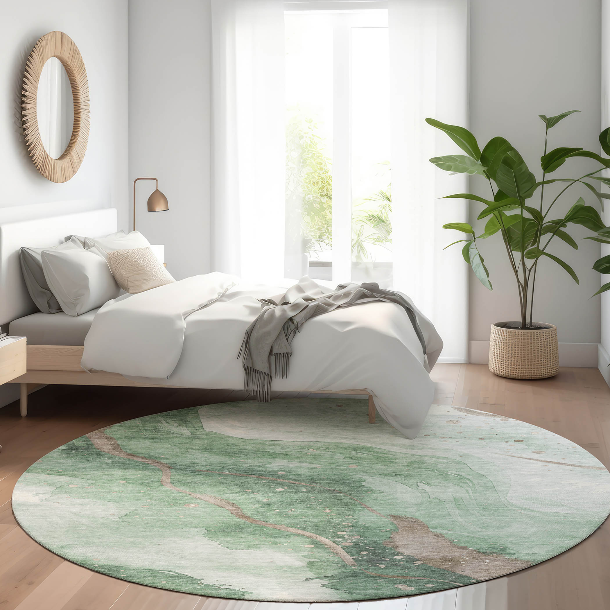 Addison Rugs ACN1530GE8RO Chantille ACN1530GE 8 x 8 (ft) Polyester Green Round Indoor/Outdoor Geometric Machine washable Area rug