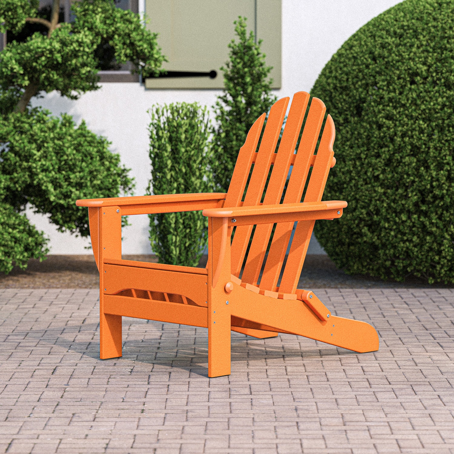 POLYWOOD AD5030TA Classic Adirondack Tangerine HDPE Frame Stationary Adirondack Chair with Slat Seat