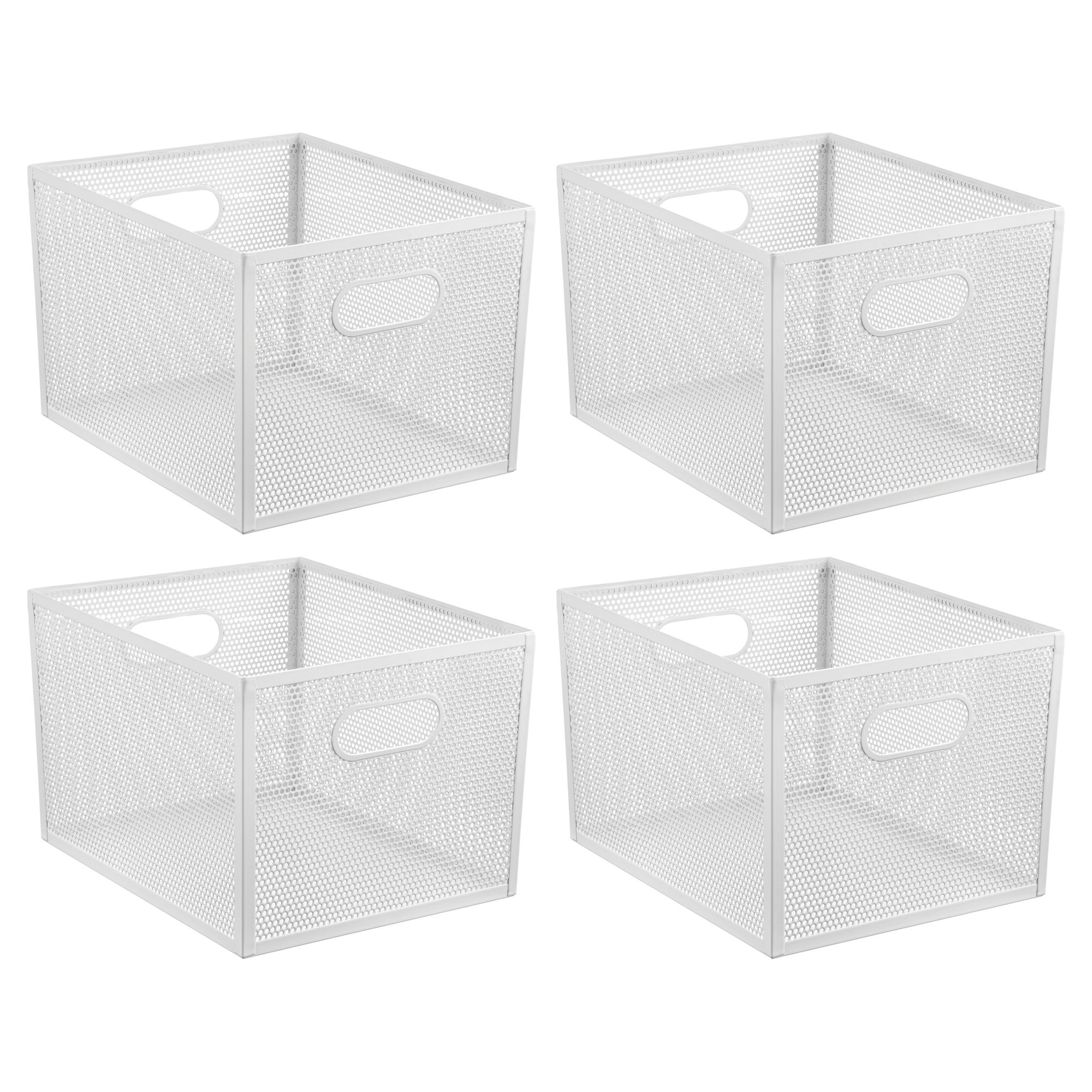 mDESIGN Perforated Metal Storage Bin with Handles for Pantry - Set of 4 - White