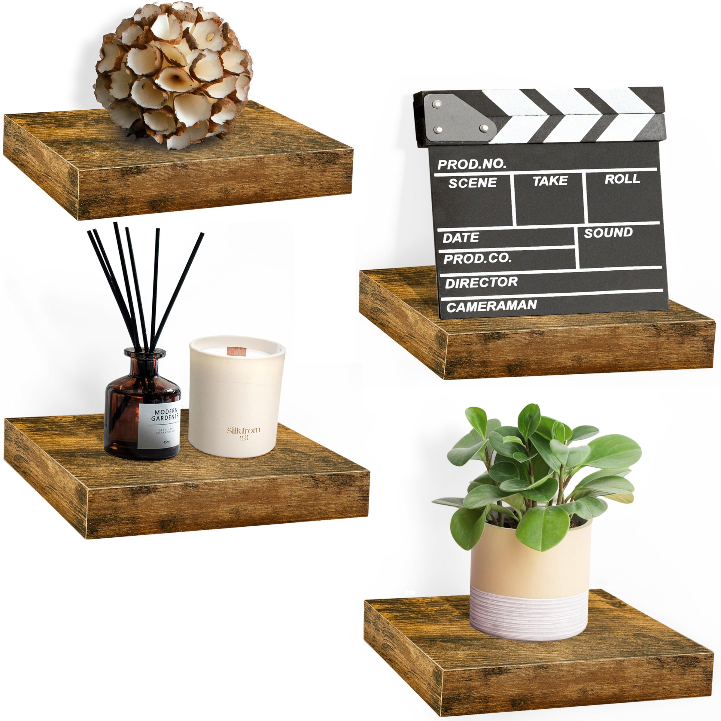 SORBUS  9 Inch 4 Pack Wall Mounted Floating Square Shelves for Bedroom Kitchen Living Room Bathroom